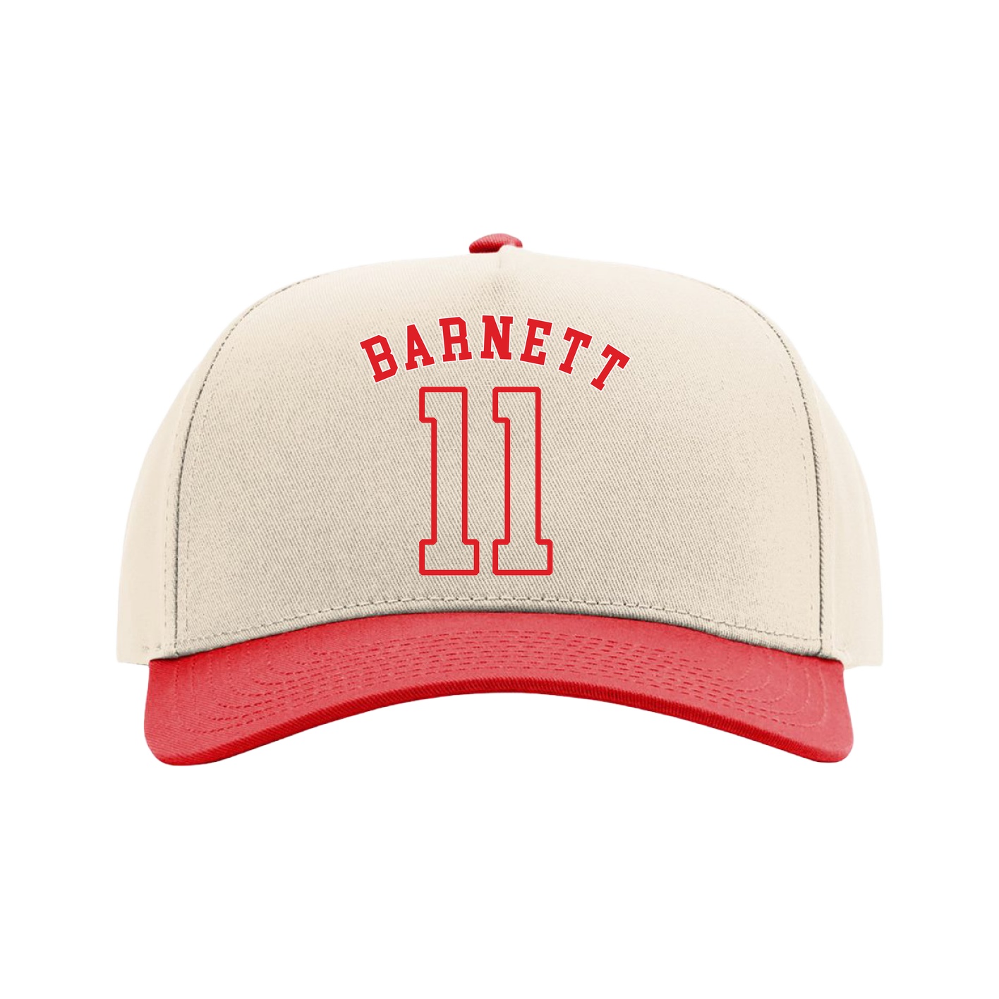 Full Fabric Five-Panel Champ Cap — Shirsey Arch in Cream/Red