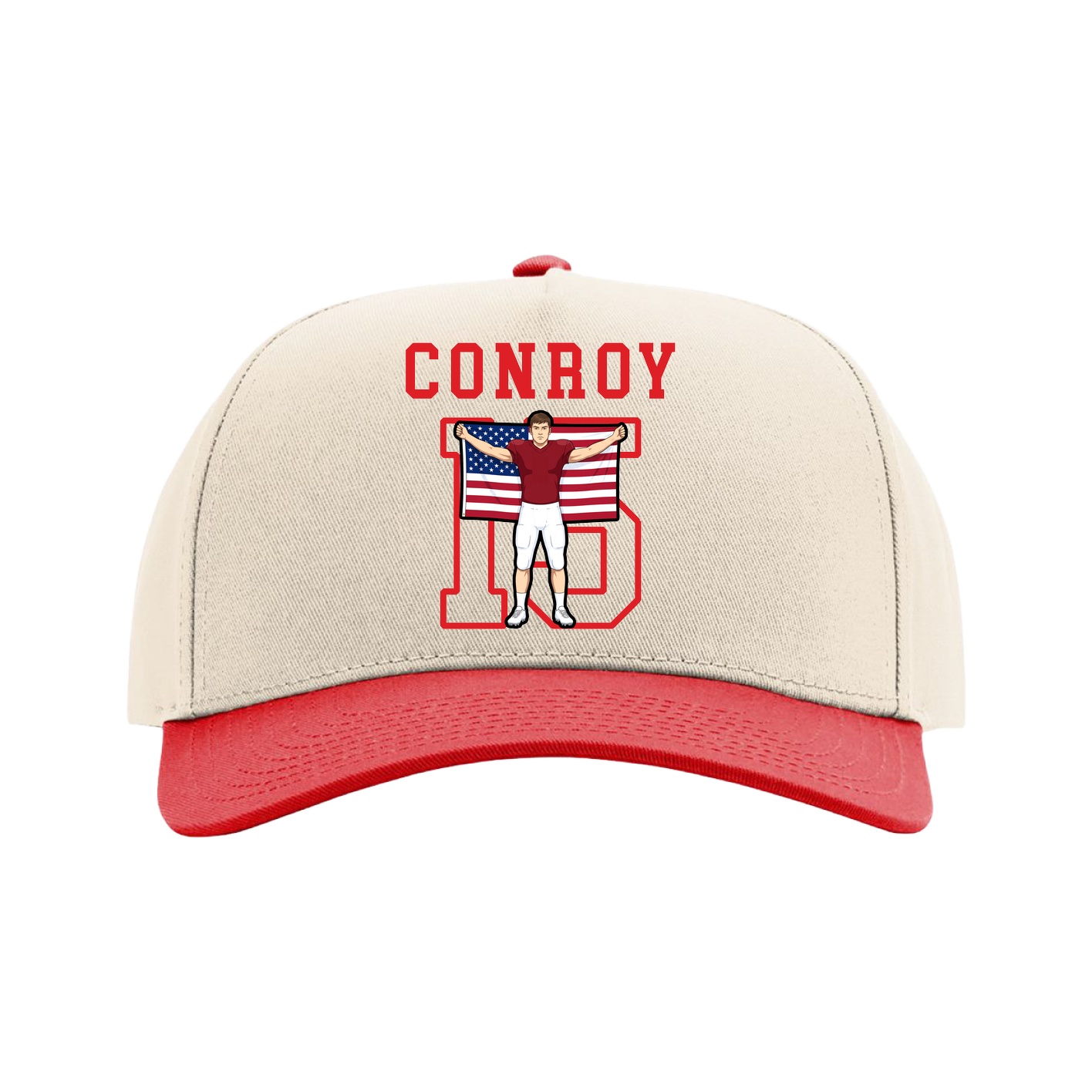 Full Fabric Five-Panel Champ Cap — Shirsey in Cream/Red
