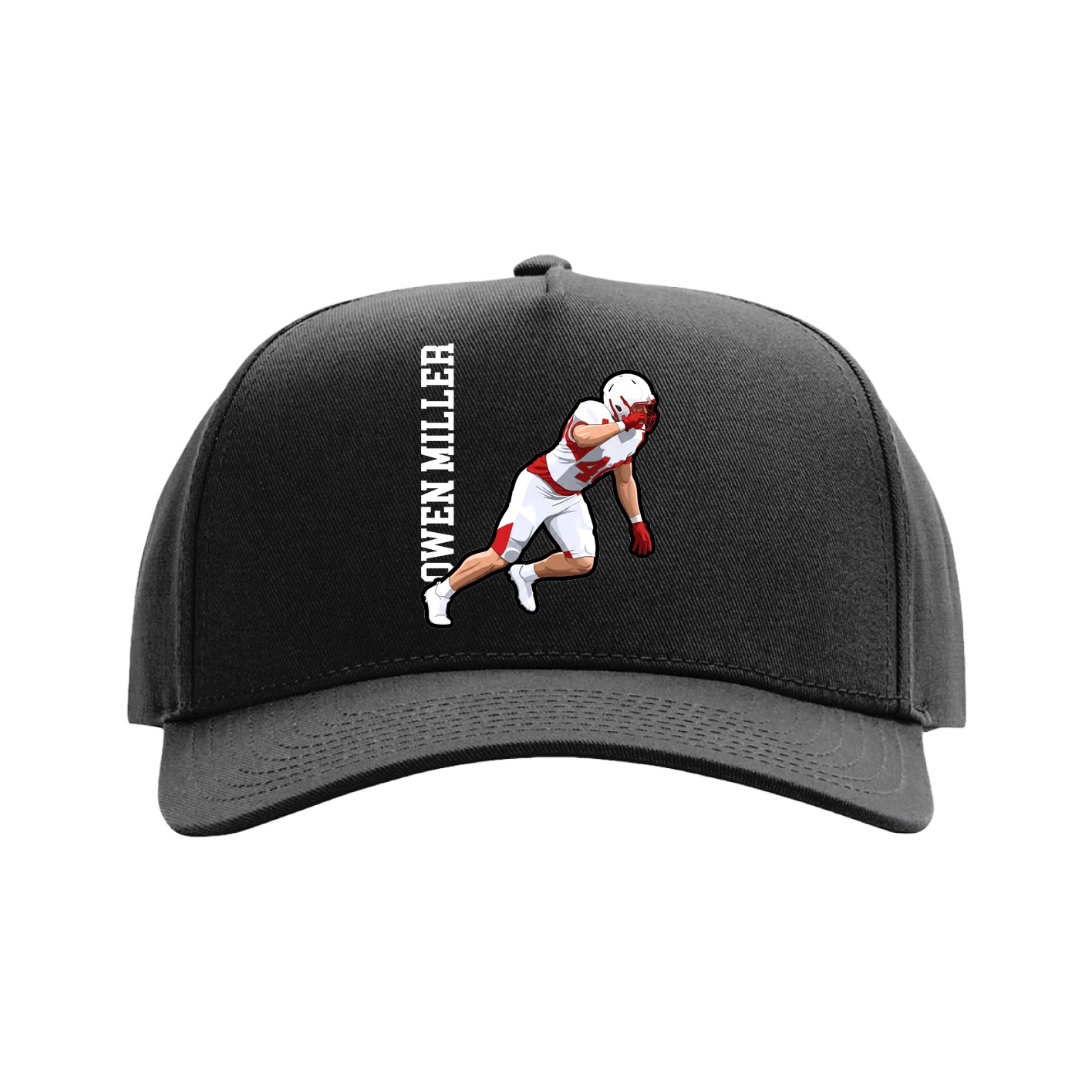 Full Fabric Five-Panel Champ Cap — Name Vertical in Black