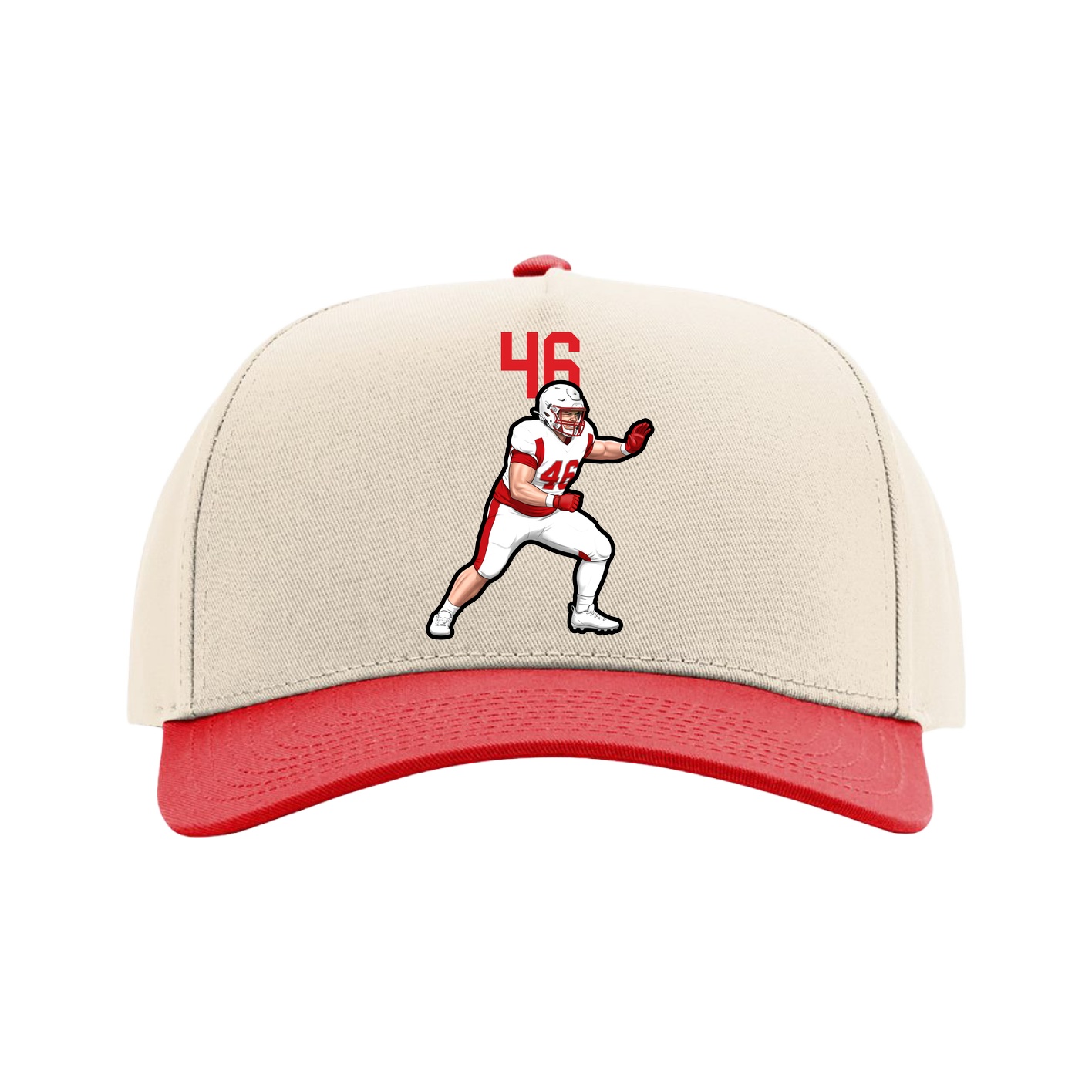 Full Fabric Five-Panel Champ Cap — Number Top in Cream/Red