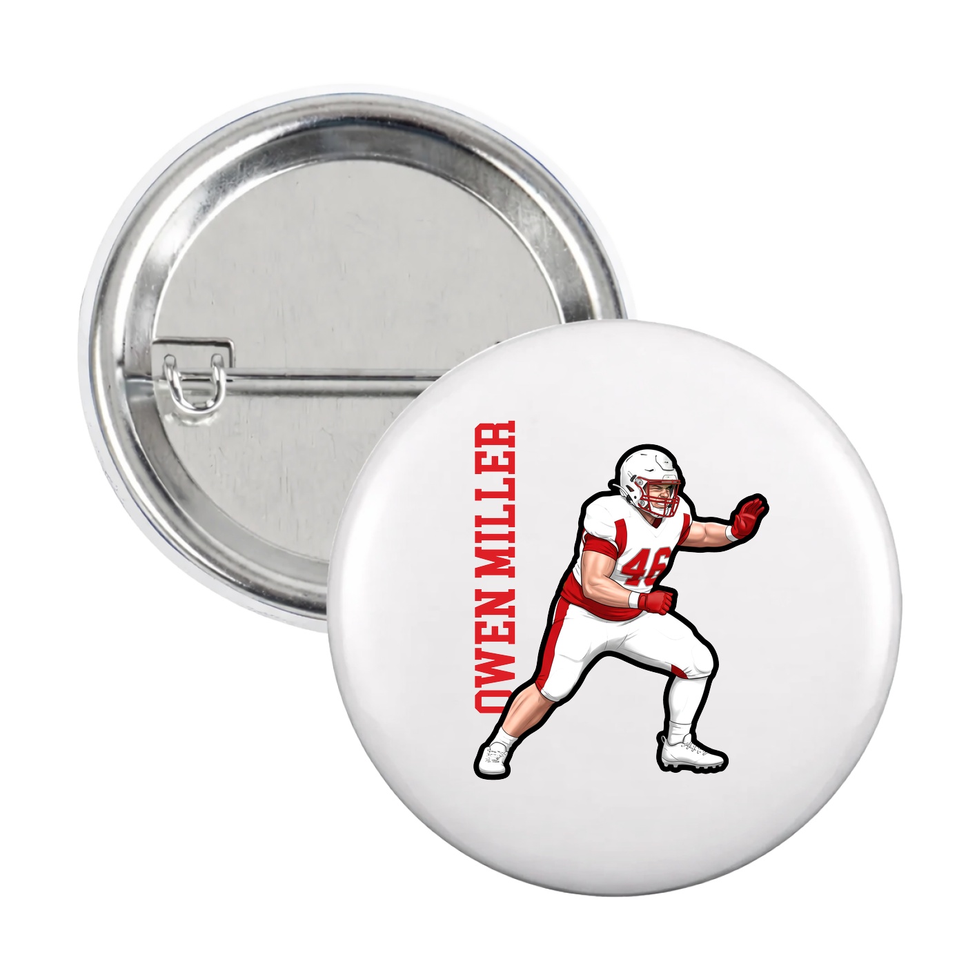 Game Day Button — Name Vertical in White