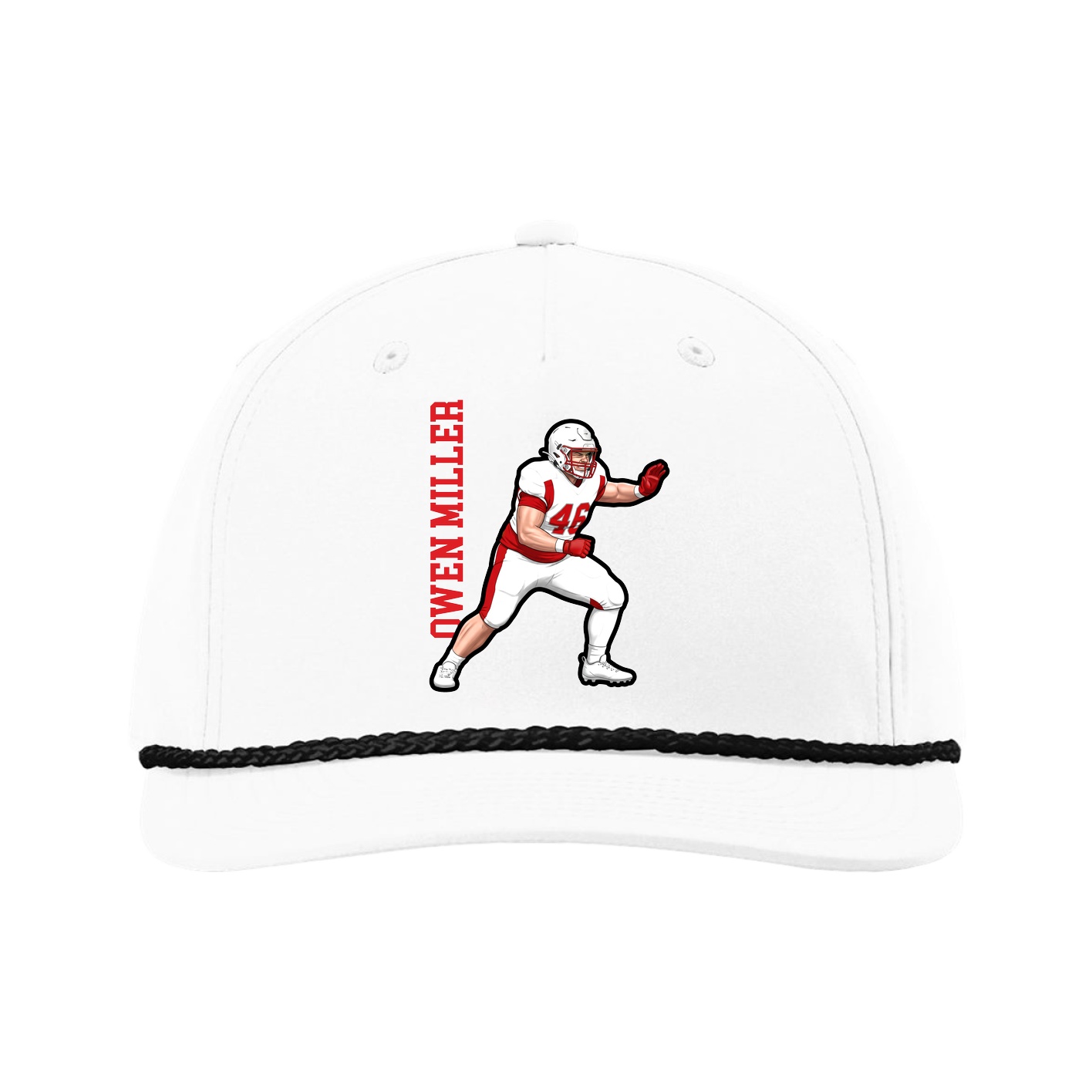 Five-Panel Classic Rope Cap — Name Vertical in White