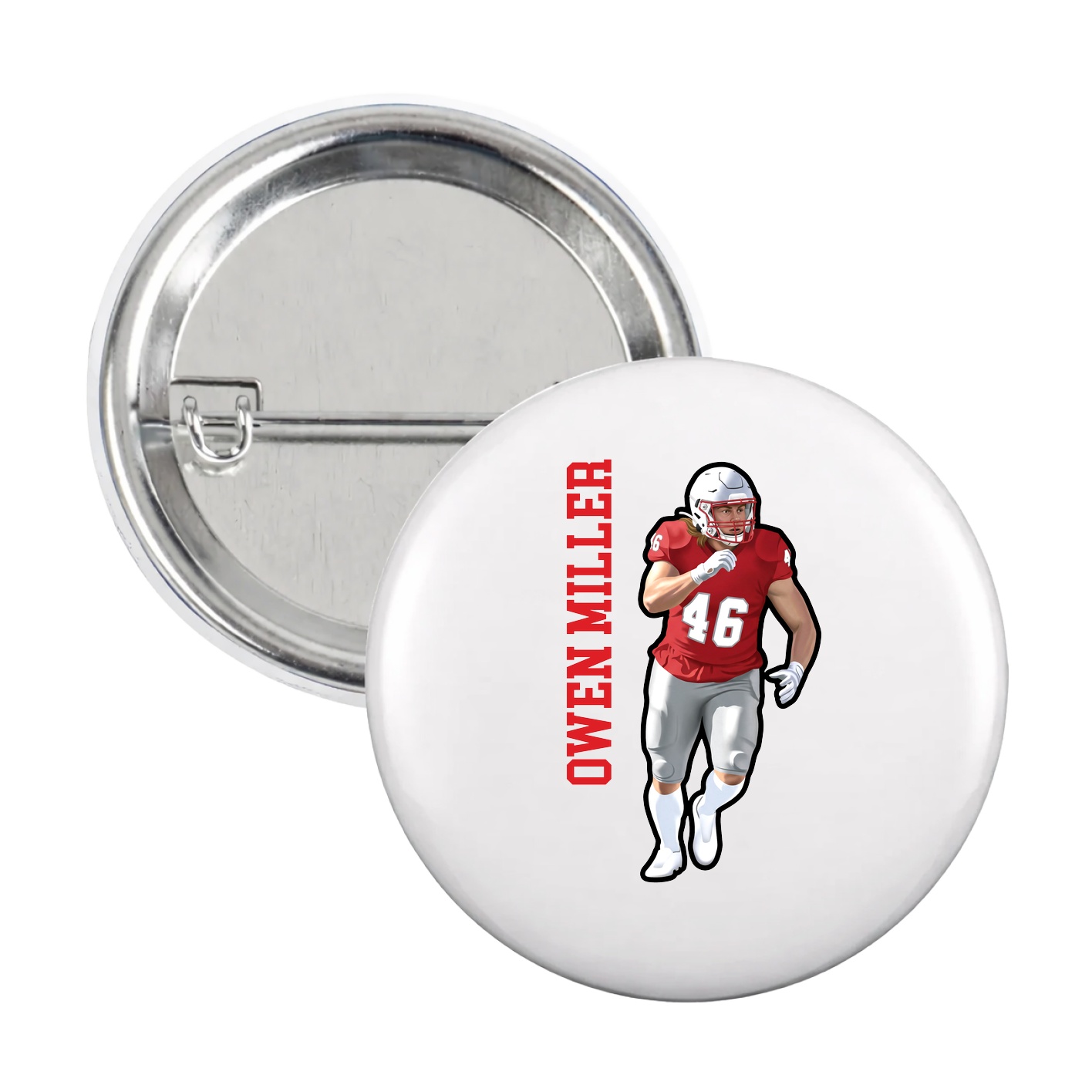 Game Day Button — Name Vertical in White