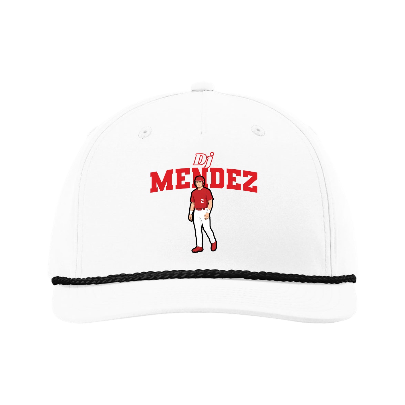 Five-Panel Classic Rope Cap — Name Arch in White