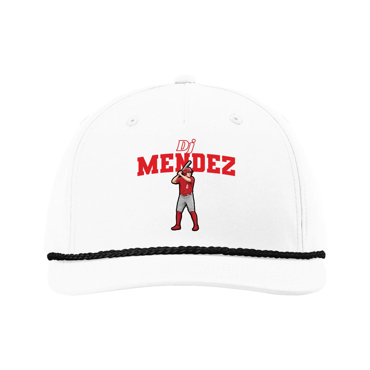 Five-Panel Classic Rope Cap — Name Arch in White