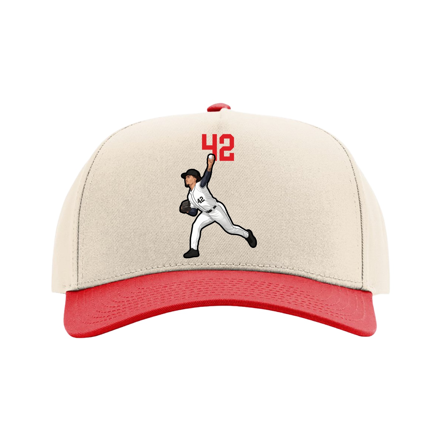 Full Fabric Five-Panel Champ Cap — Number Top in Cream/Red