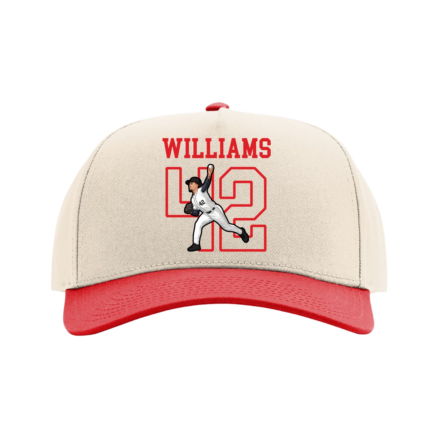 Full Fabric Five-Panel Champ Cap — Shirsey in Cream/Red