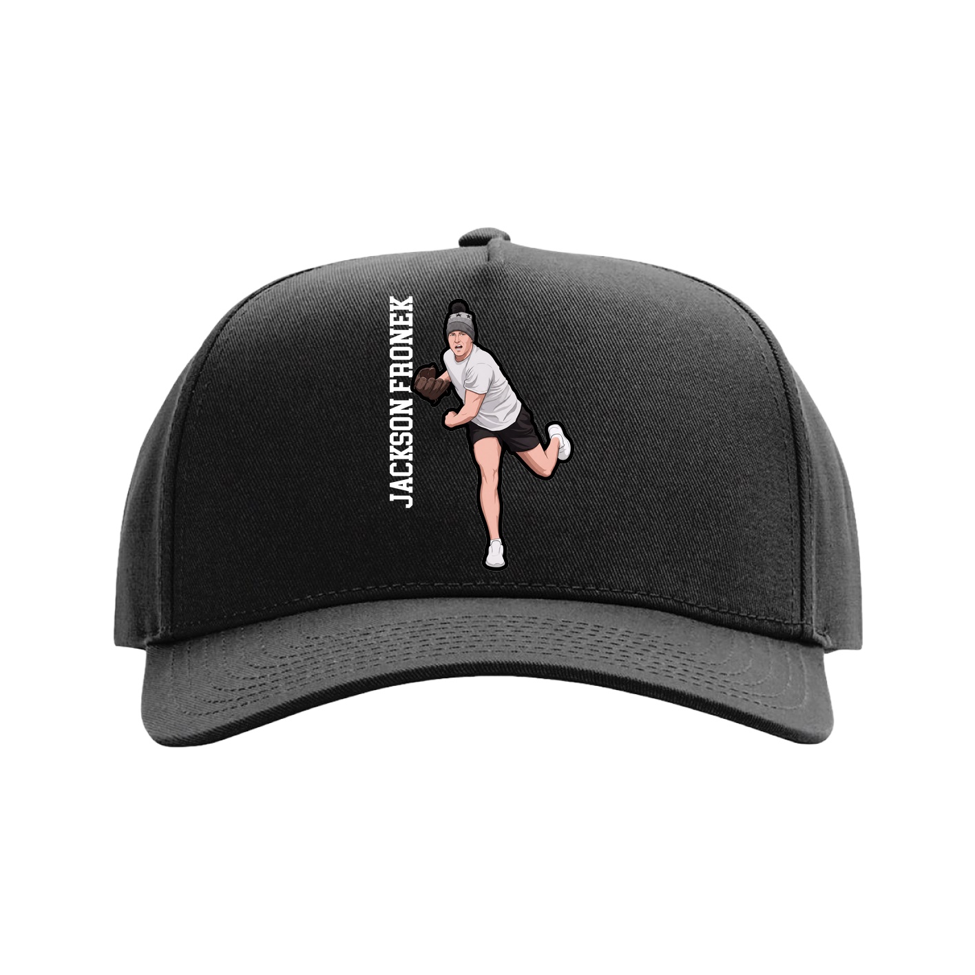 Full Fabric Five-Panel Champ Cap — Name Vertical in Black
