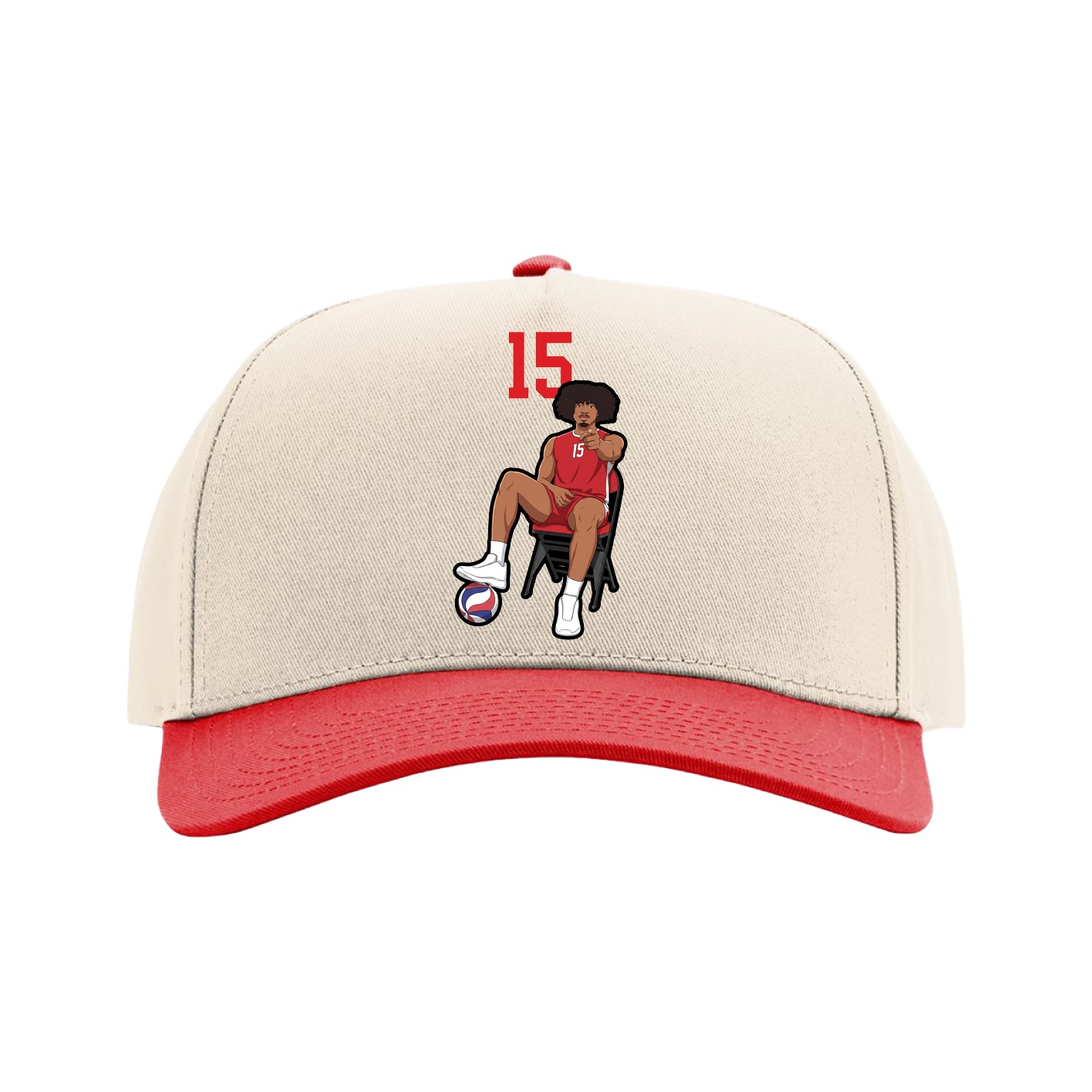 Full Fabric Five-Panel Champ Cap — Number Top in Cream/Red