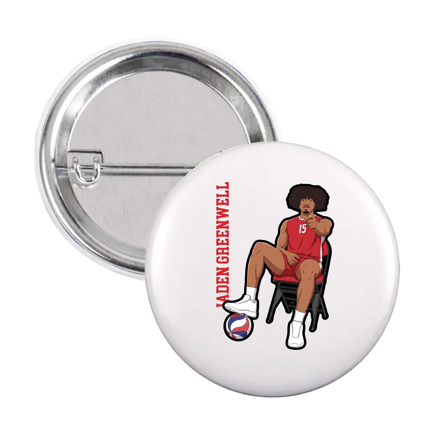 Game Day Button — Name Vertical in White
