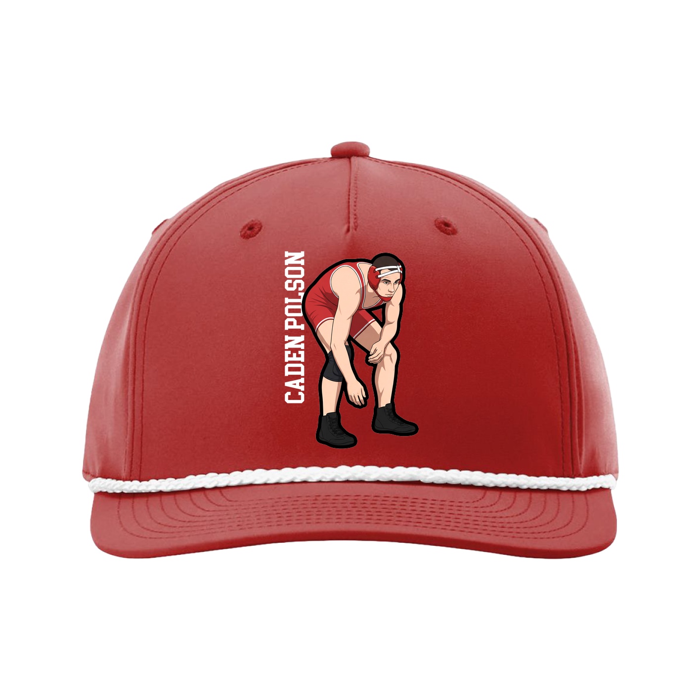Five-Panel Classic Rope Cap — Name Vertical in Red