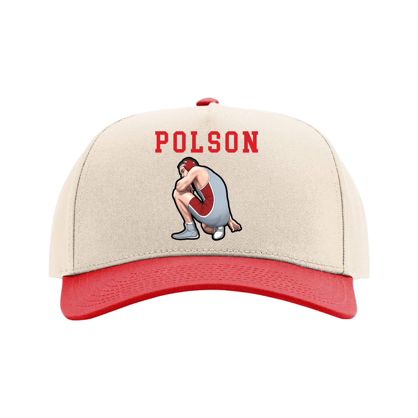 Full Fabric Five-Panel Champ Cap — Shirsey in Cream/Red