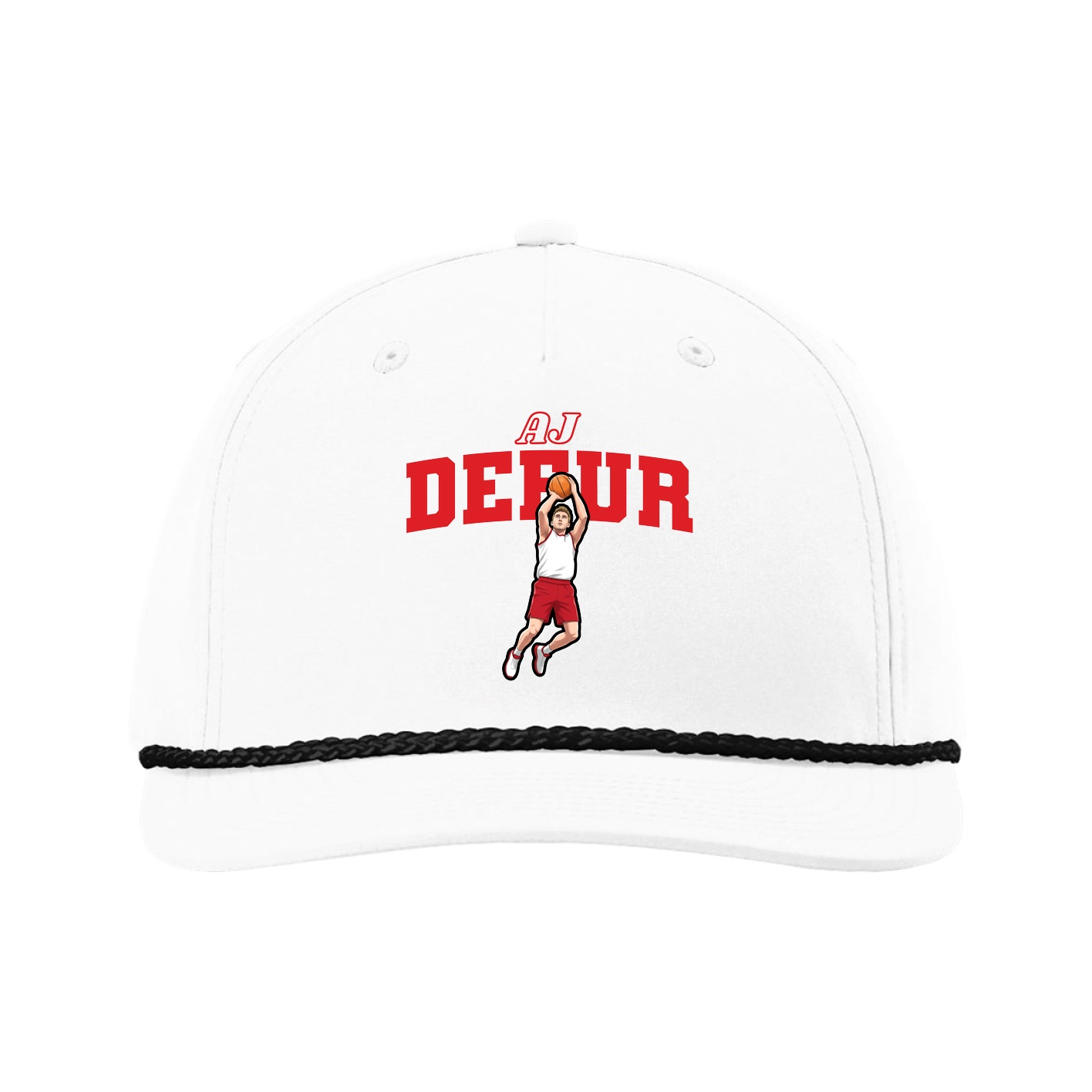 Five-Panel Classic Rope Cap — Name Arch in White