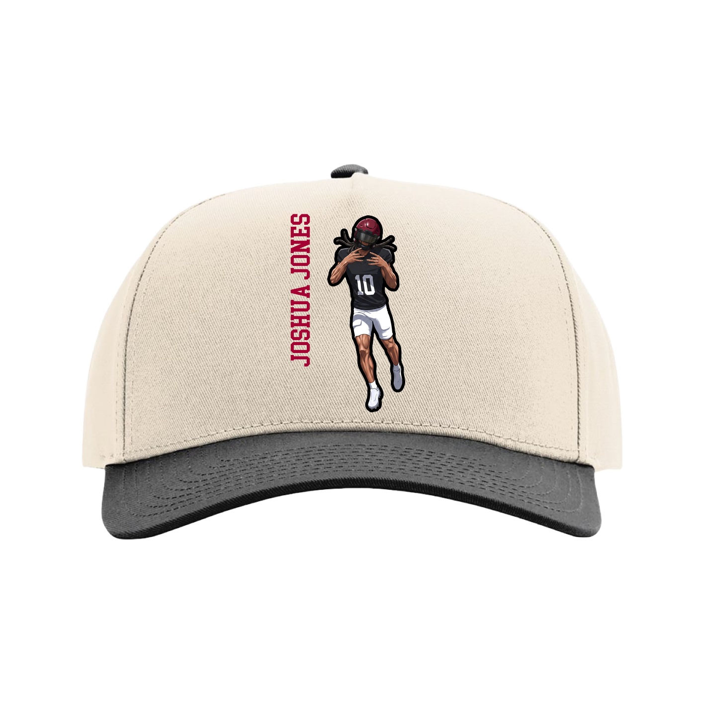 Full Fabric Five-Panel Champ Cap — Name Vertical in Cream/Black