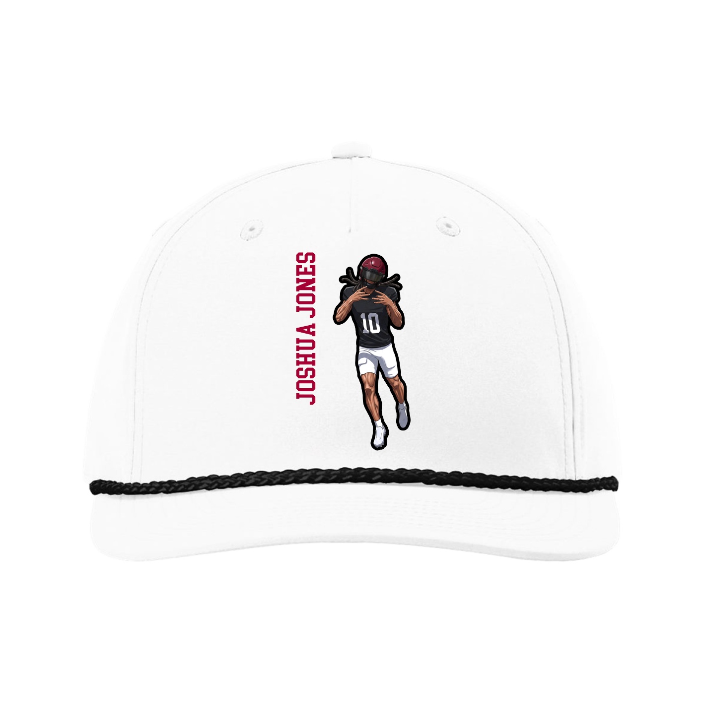 Five-Panel Classic Rope Cap — Name Vertical in White