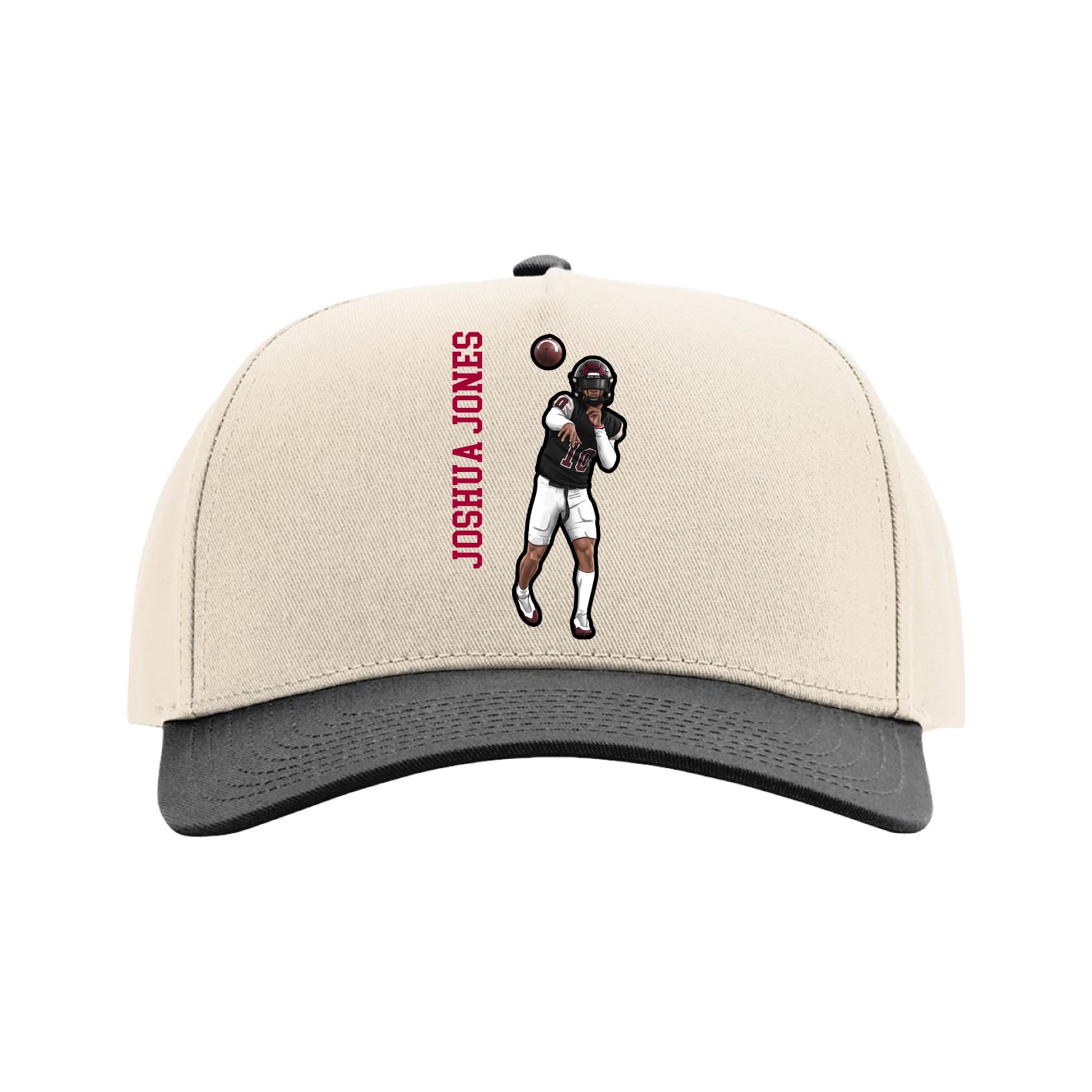 Full Fabric Five-Panel Champ Cap — Name Vertical in Cream/Black