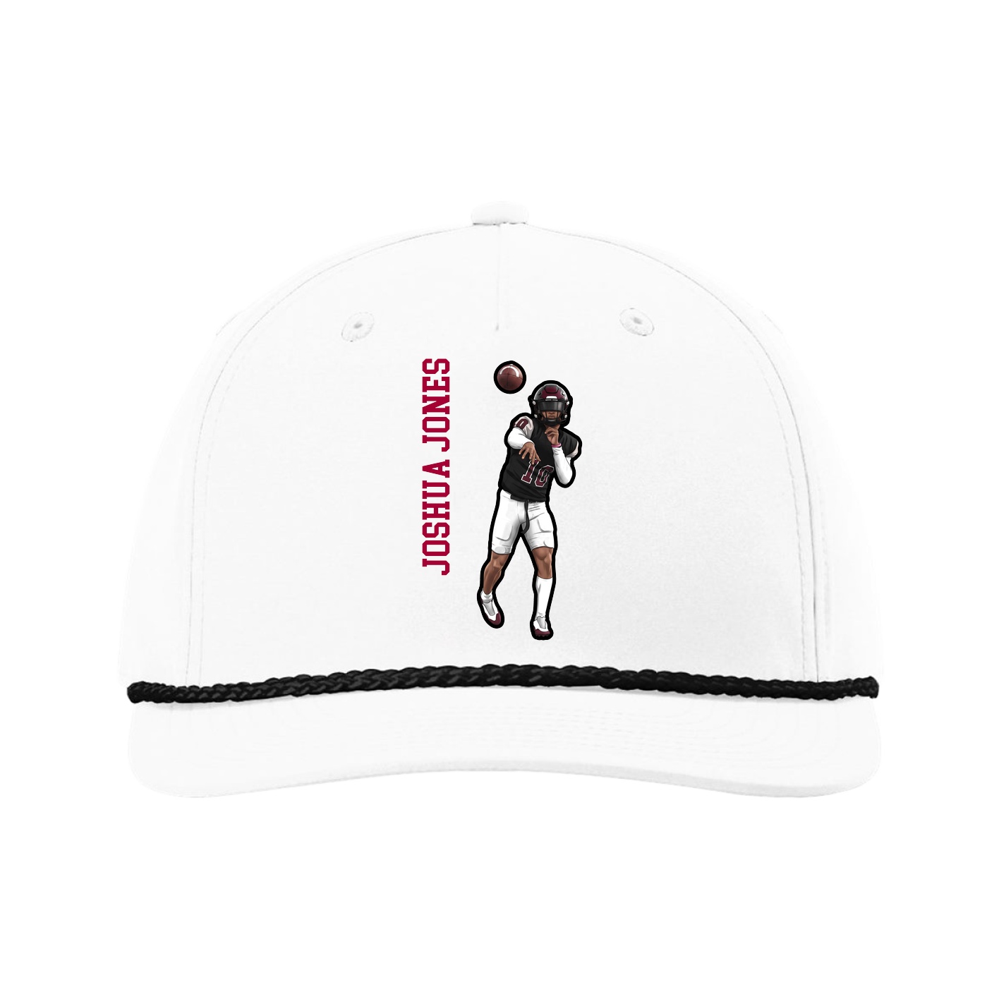 Five-Panel Classic Rope Cap — Name Vertical in White
