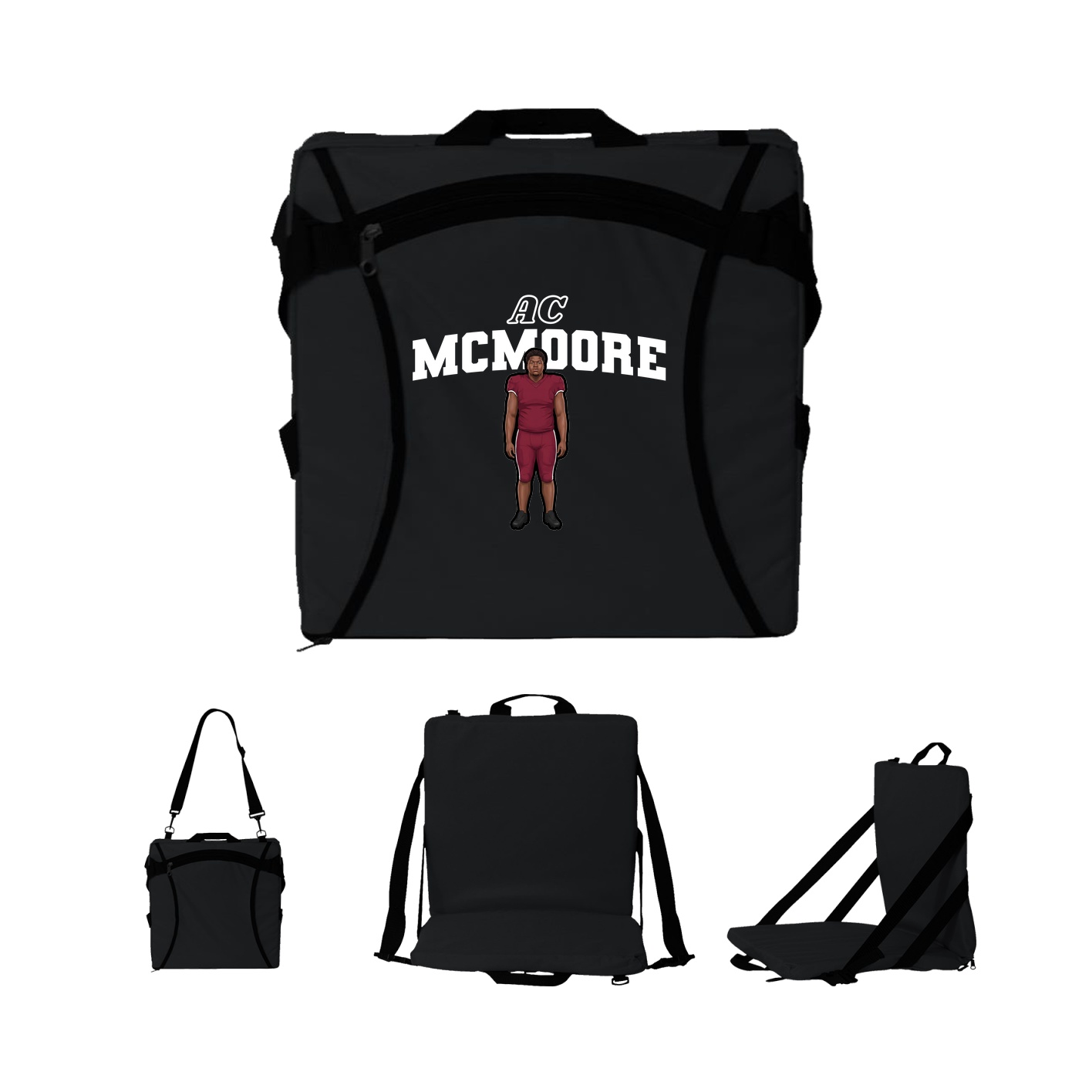 Folding Stadium Seat — Name Arch in Black