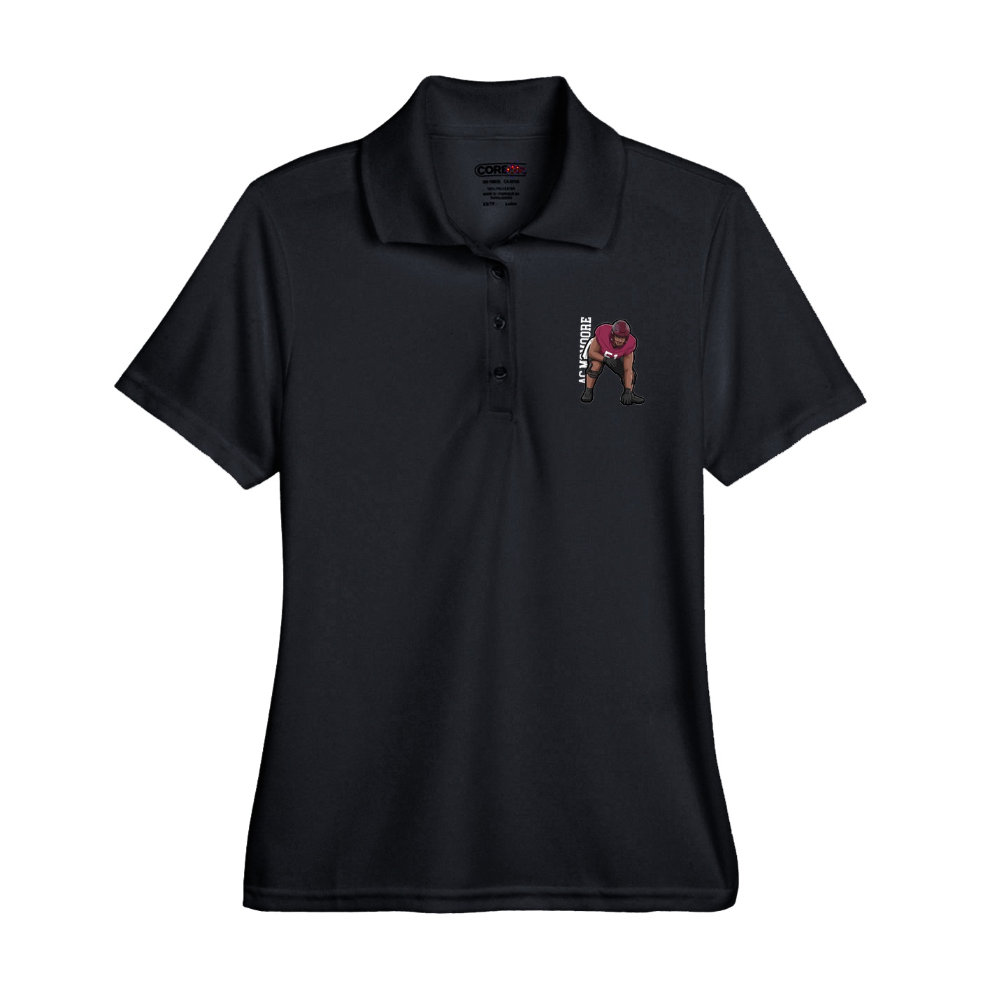 Womens Performance Polo — Name Vertical in Black