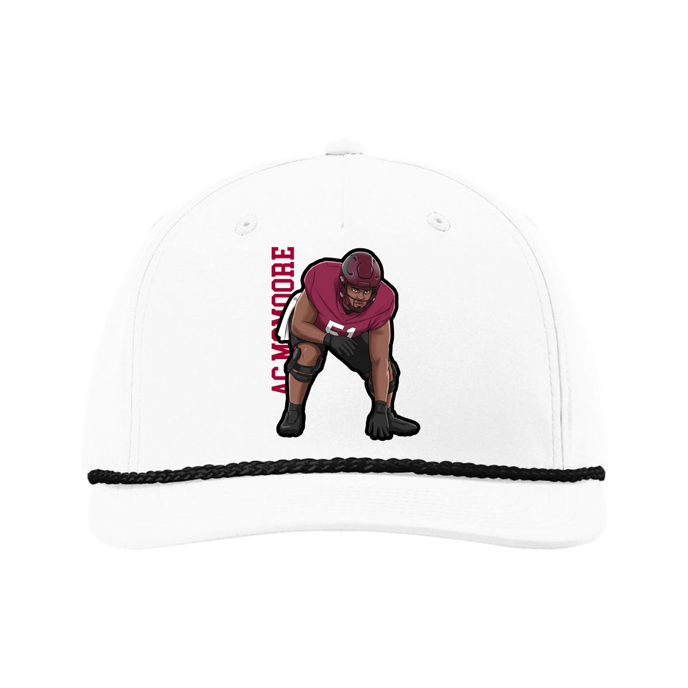 Five-Panel Classic Rope Cap — Name Vertical in White