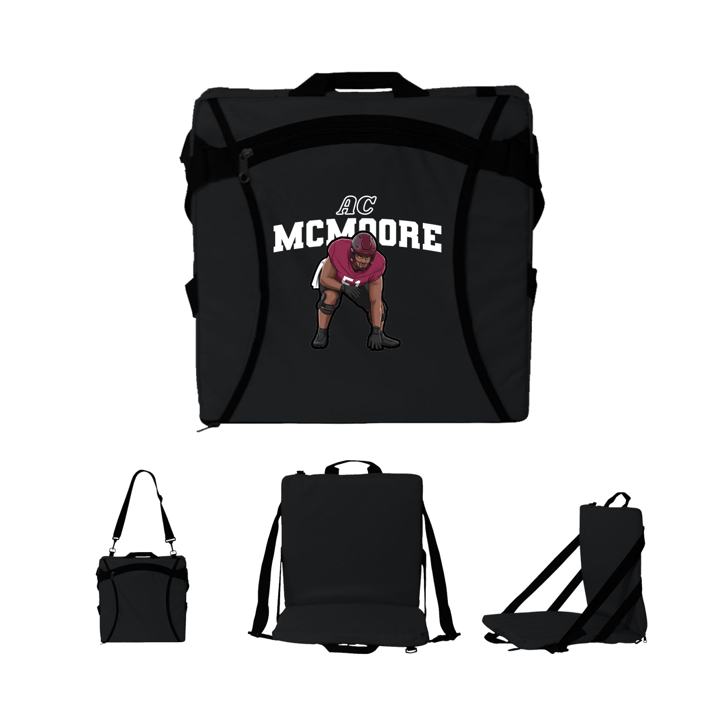 Folding Stadium Seat — Name Arch in Black