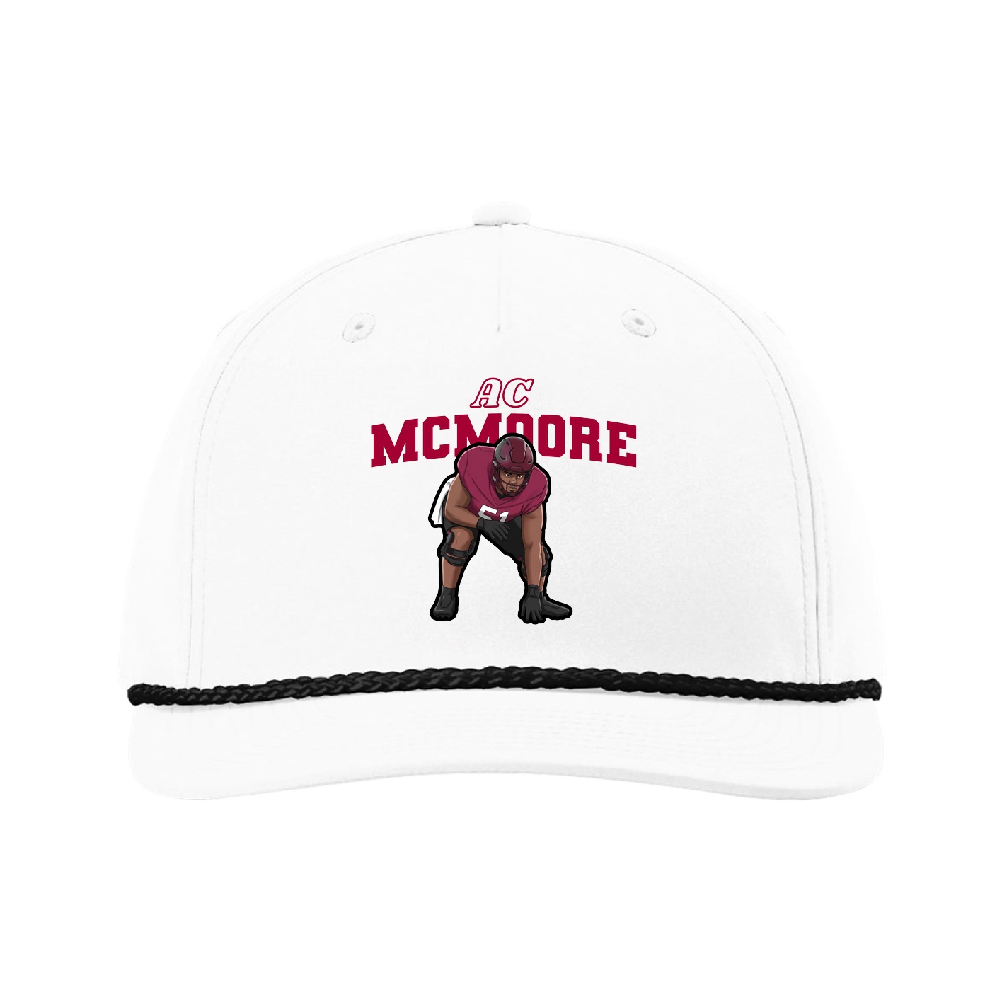 Five-Panel Classic Rope Cap — Name Arch in White