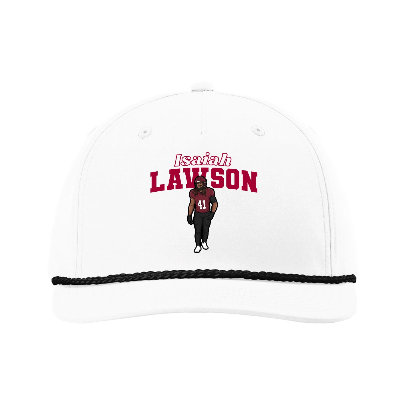 Five-Panel Classic Rope Cap — Name Arch in White