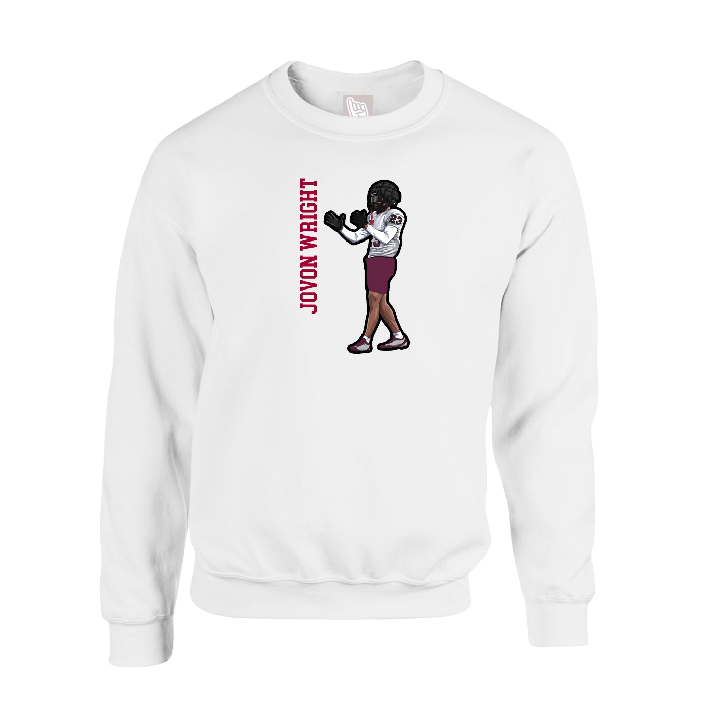 Fleece Crew — Name Vertical in White