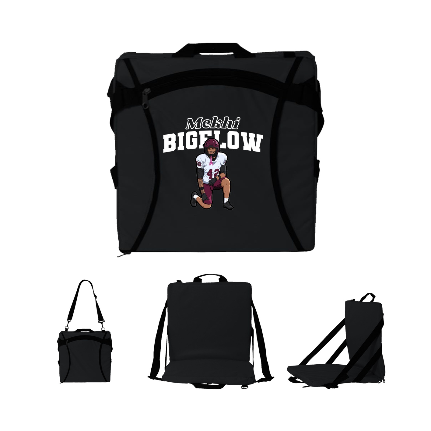 Folding Stadium Seat — Name Arch in Black