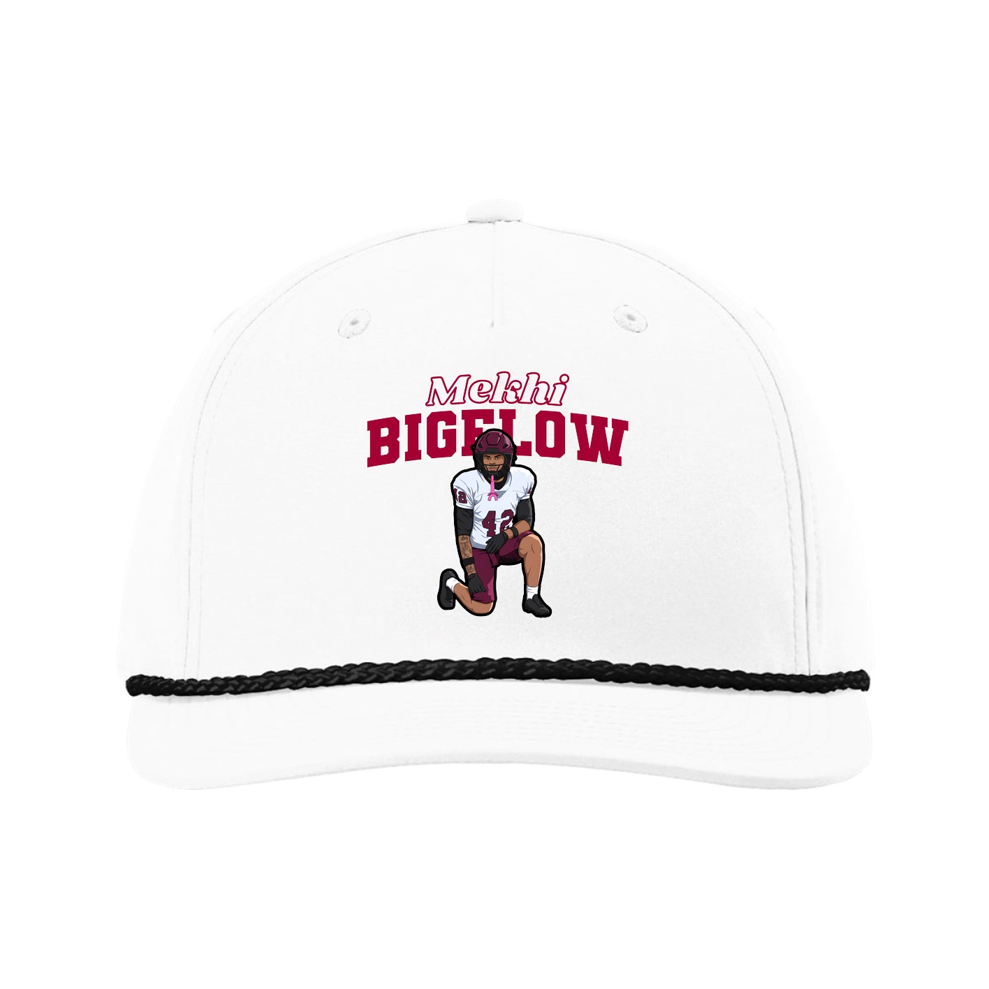 Five-Panel Classic Rope Cap — Name Arch in White