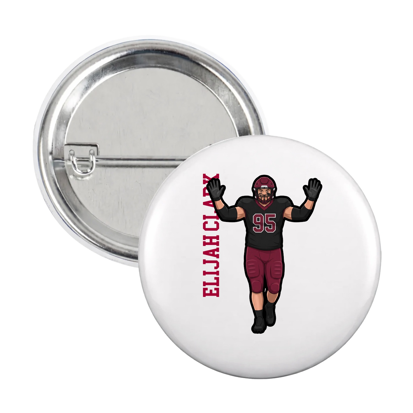 Game Day Button — Name Vertical in White