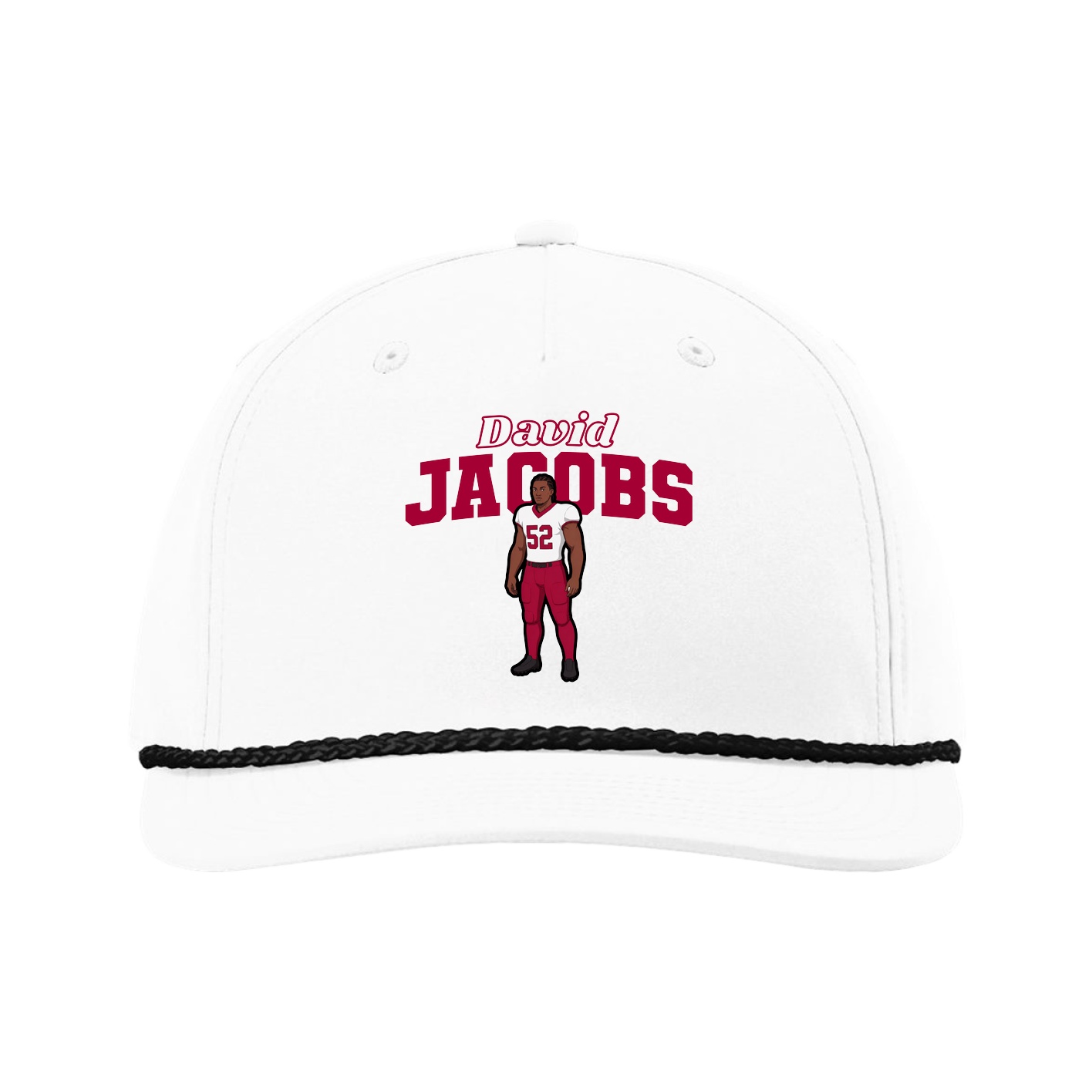 Five-Panel Classic Rope Cap — Name Arch in White