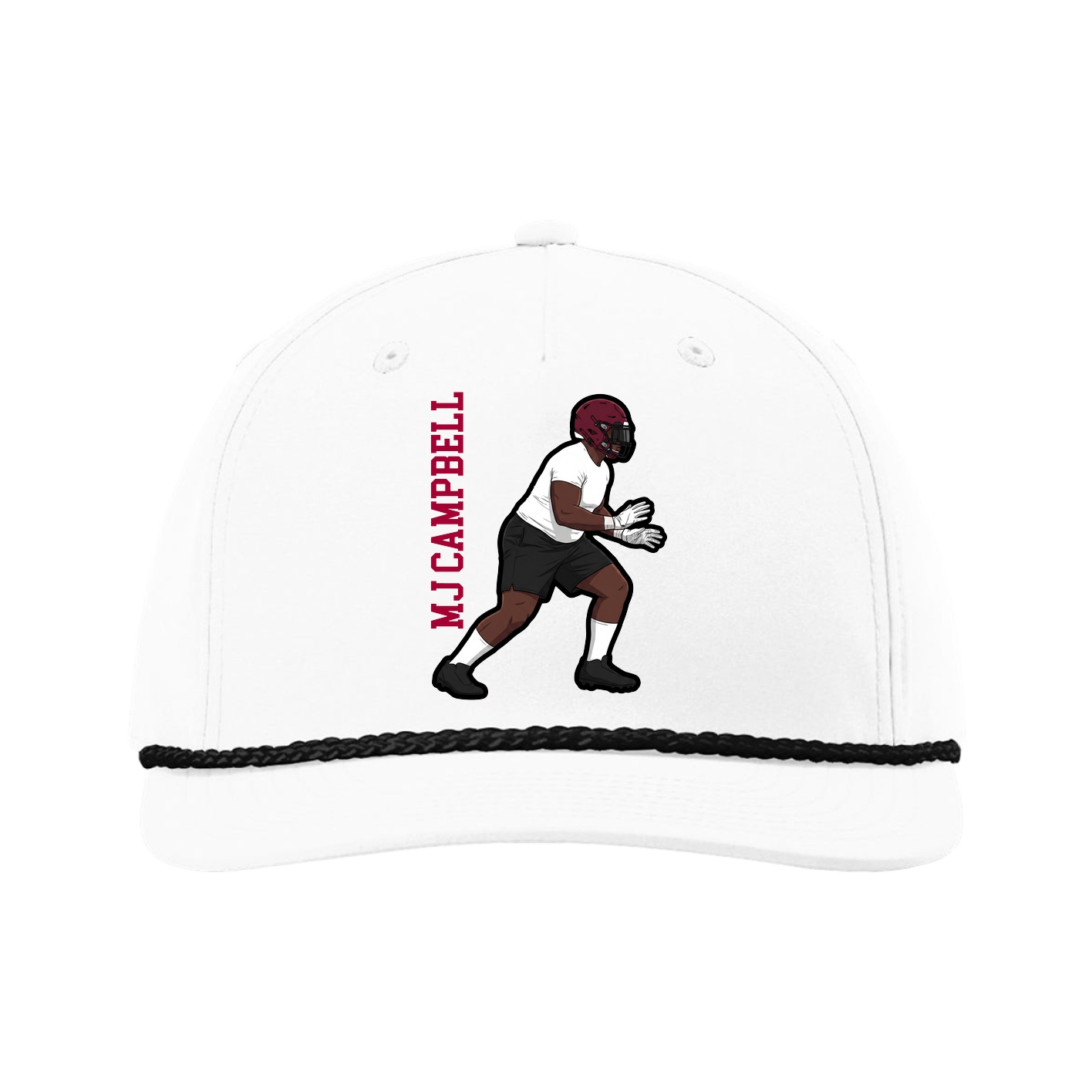 Five-Panel Classic Rope Cap — Name Vertical in White