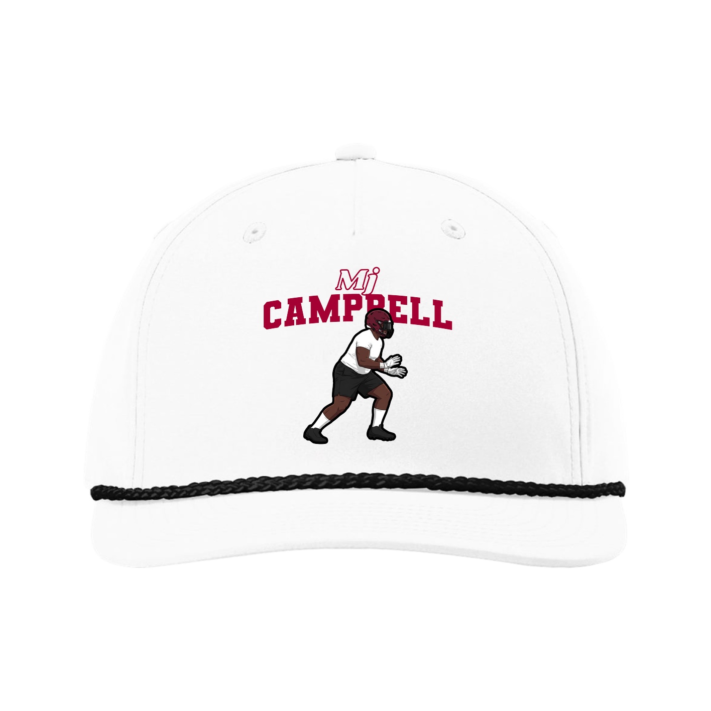 Five-Panel Classic Rope Cap — Name Arch in White