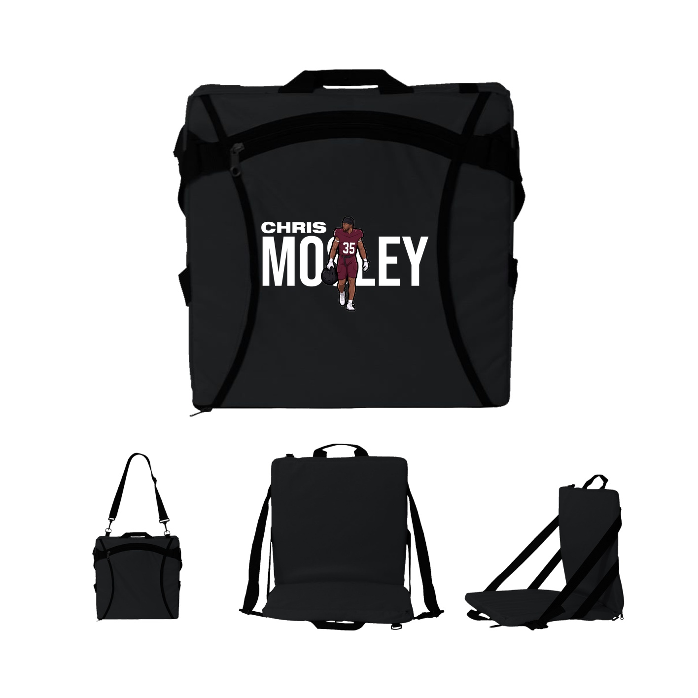 Folding Stadium Seat — Player Name in Black