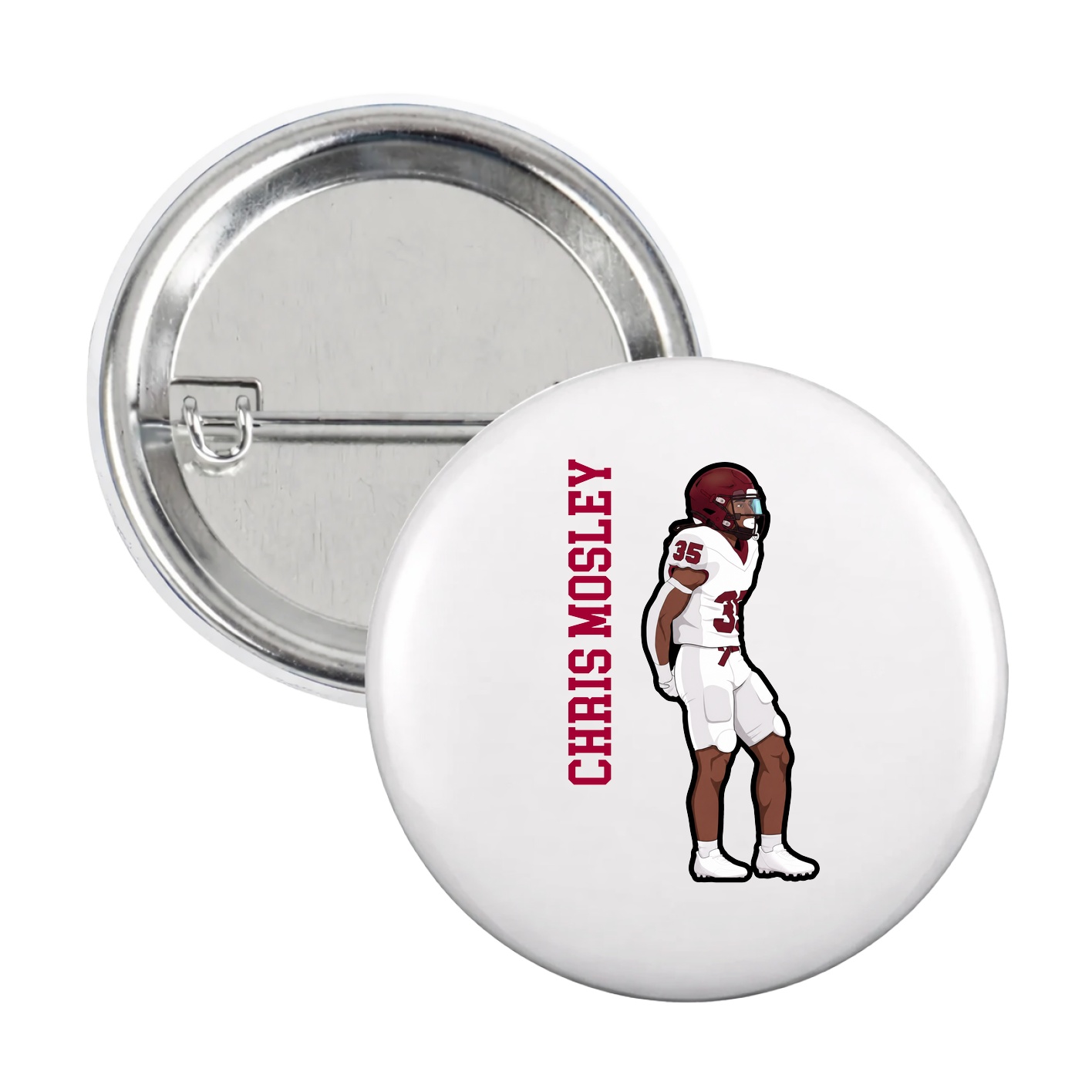Game Day Button — Name Vertical in White