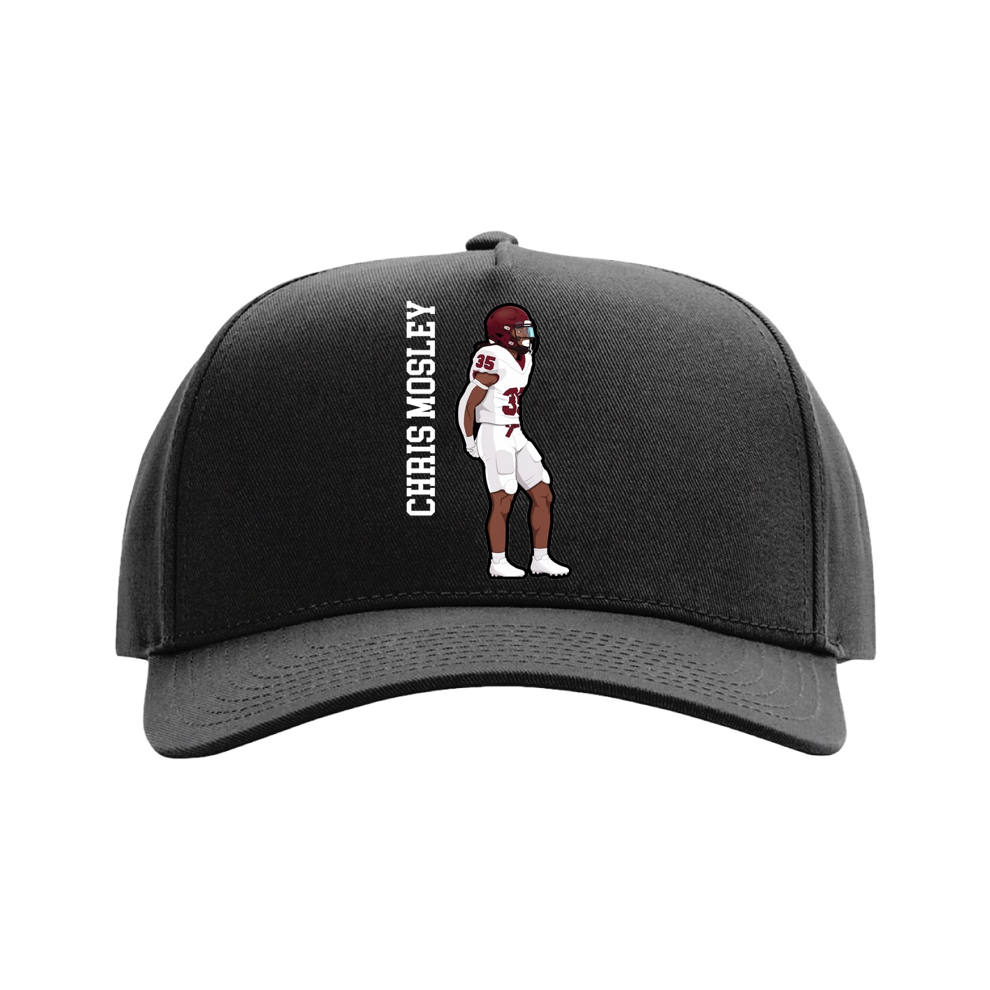 Full Fabric Five-Panel Champ Cap — Name Vertical in Black