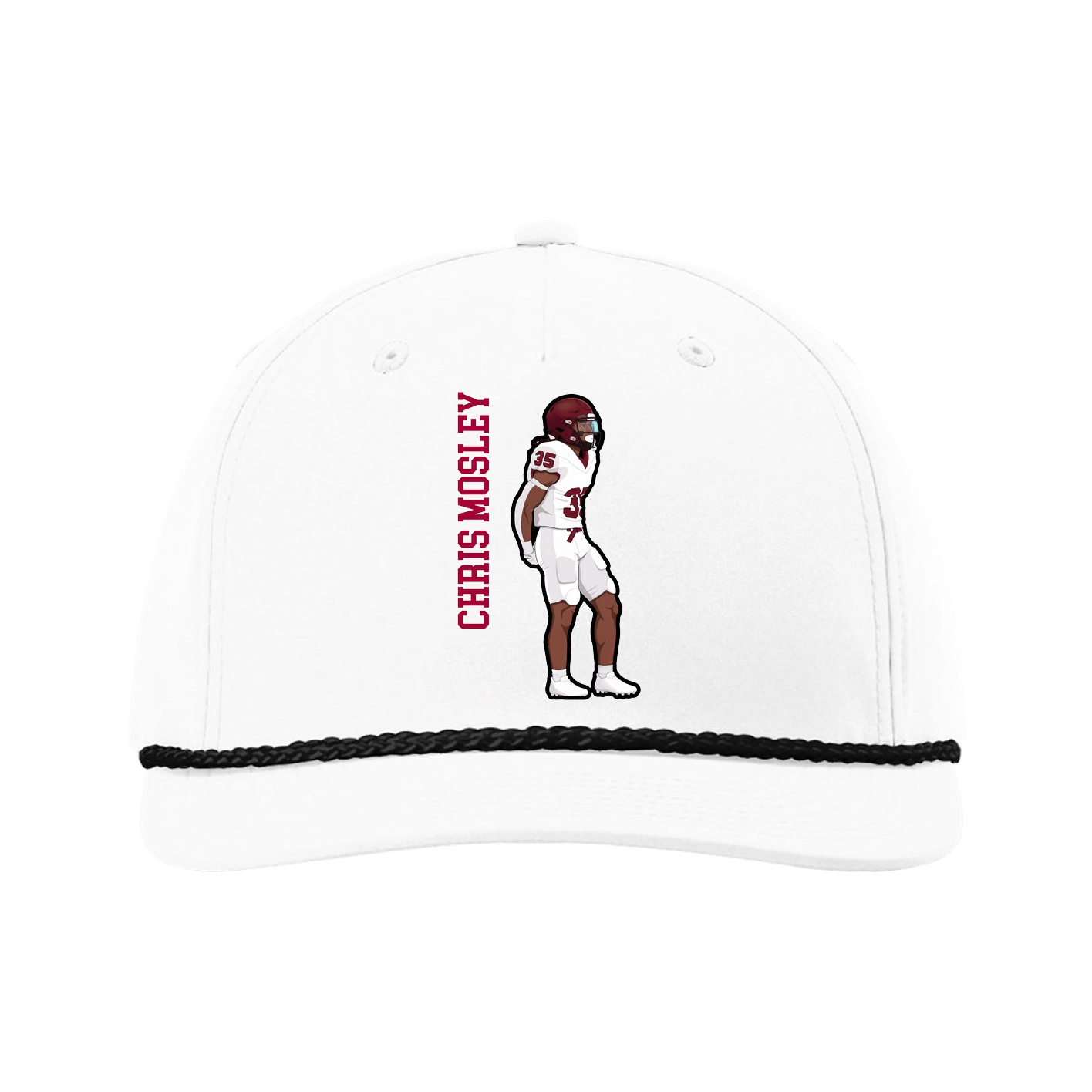 Five-Panel Classic Rope Cap — Name Vertical in White