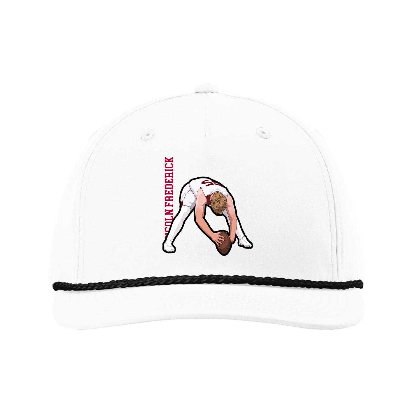 Five-Panel Classic Rope Cap — Name Vertical in White