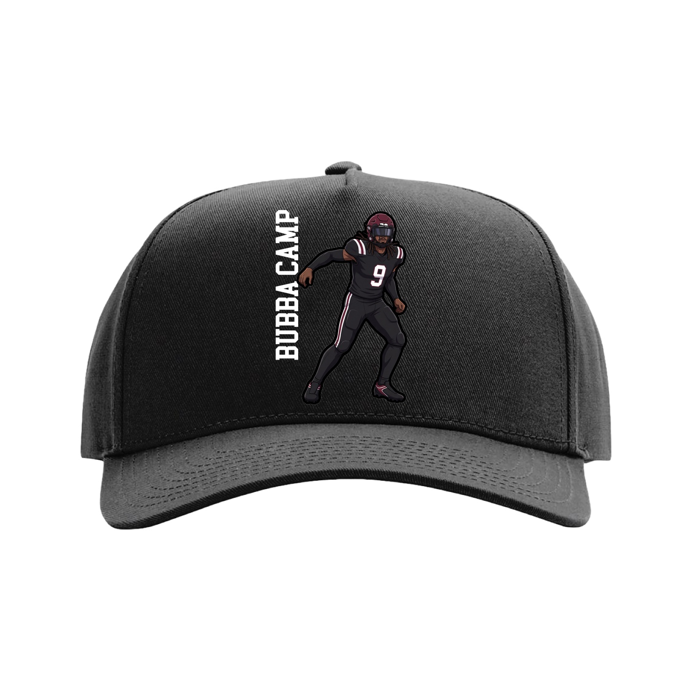 Full Fabric Five-Panel Champ Cap — Name Vertical in Black