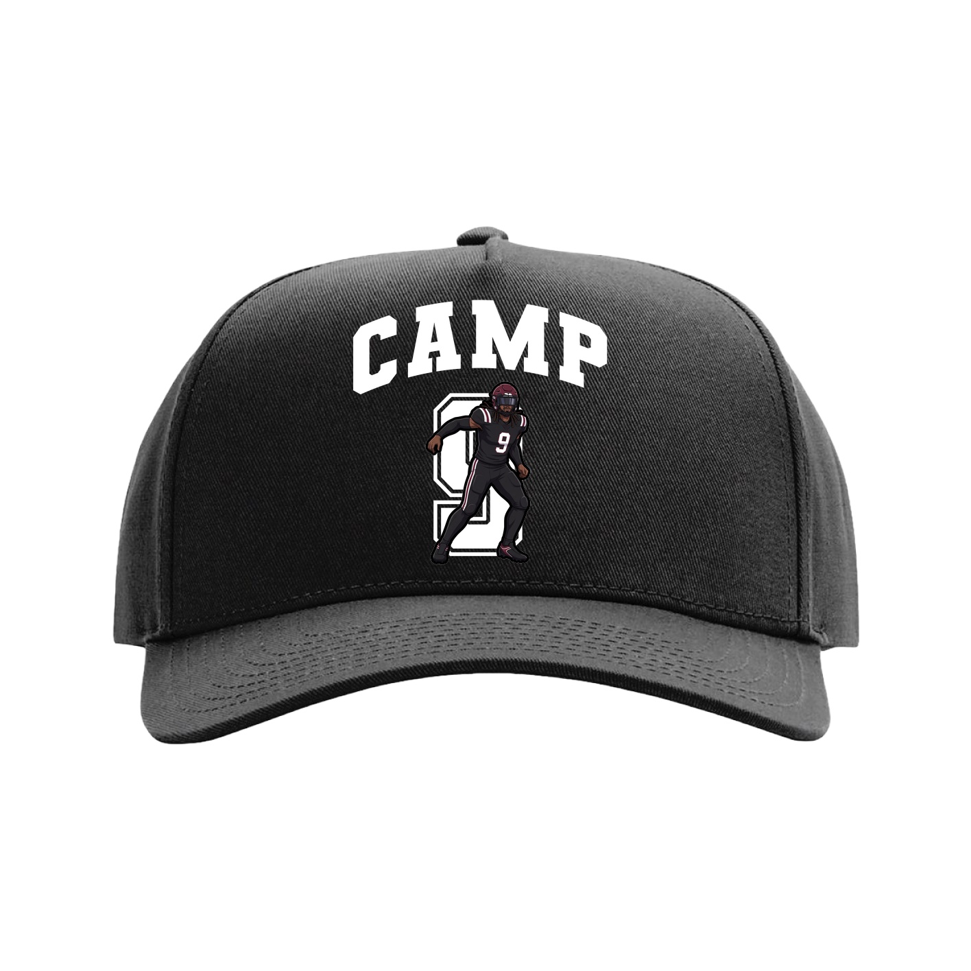 Full Fabric Five-Panel Champ Cap — Number in Black