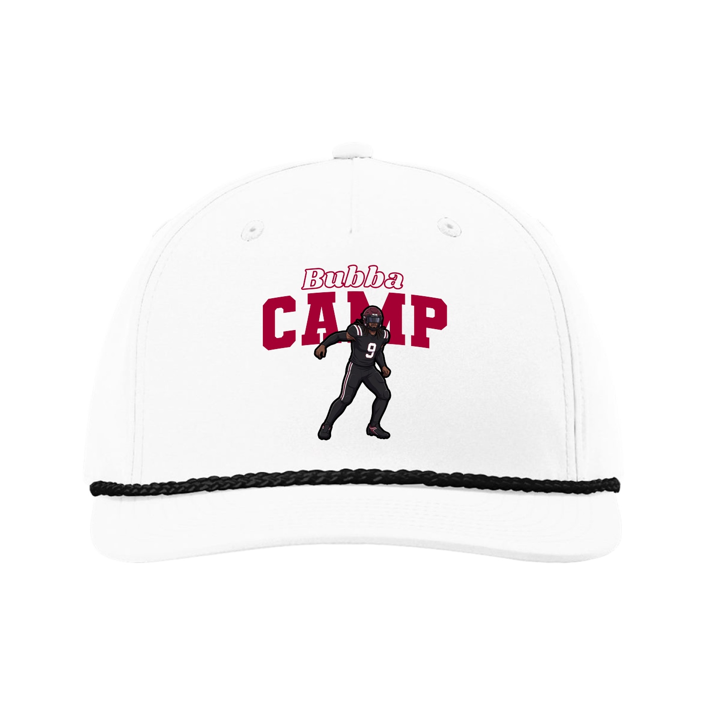 Five-Panel Classic Rope Cap — Name Arch in White