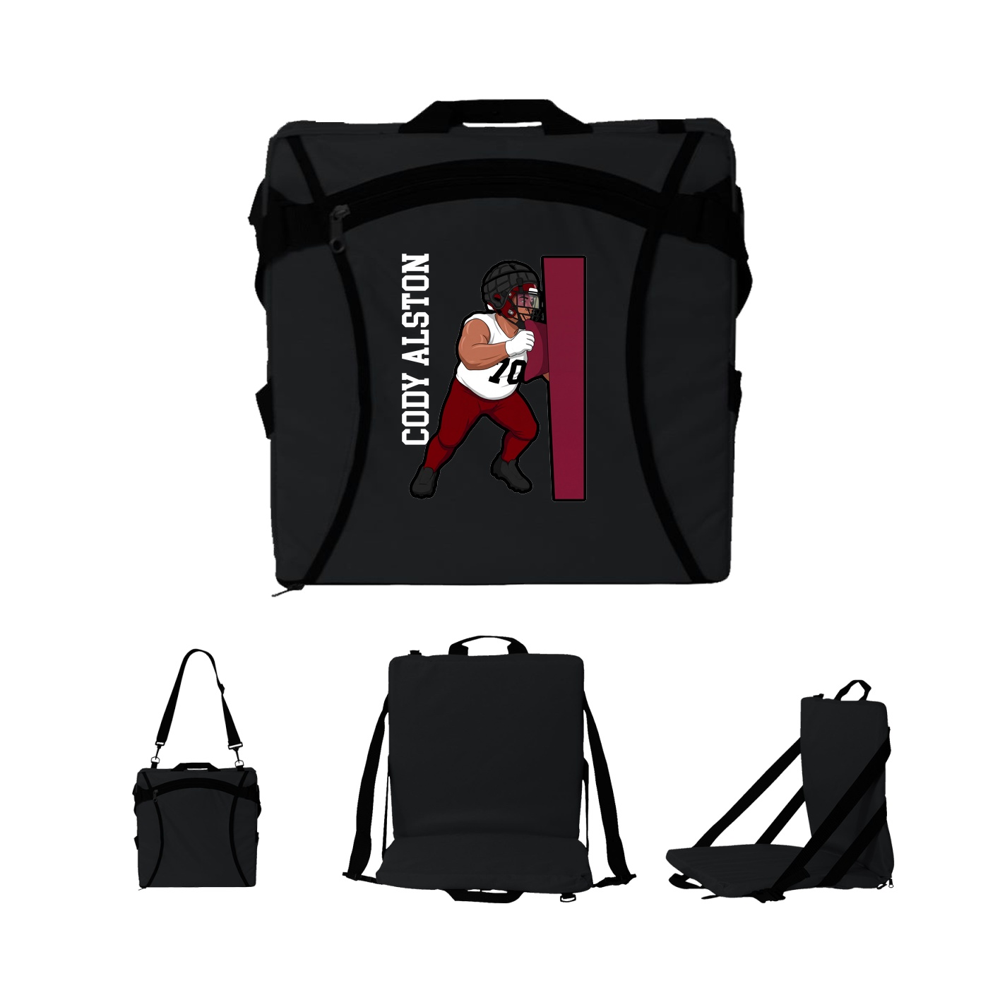 Folding Stadium Seat — Name Vertical in Black