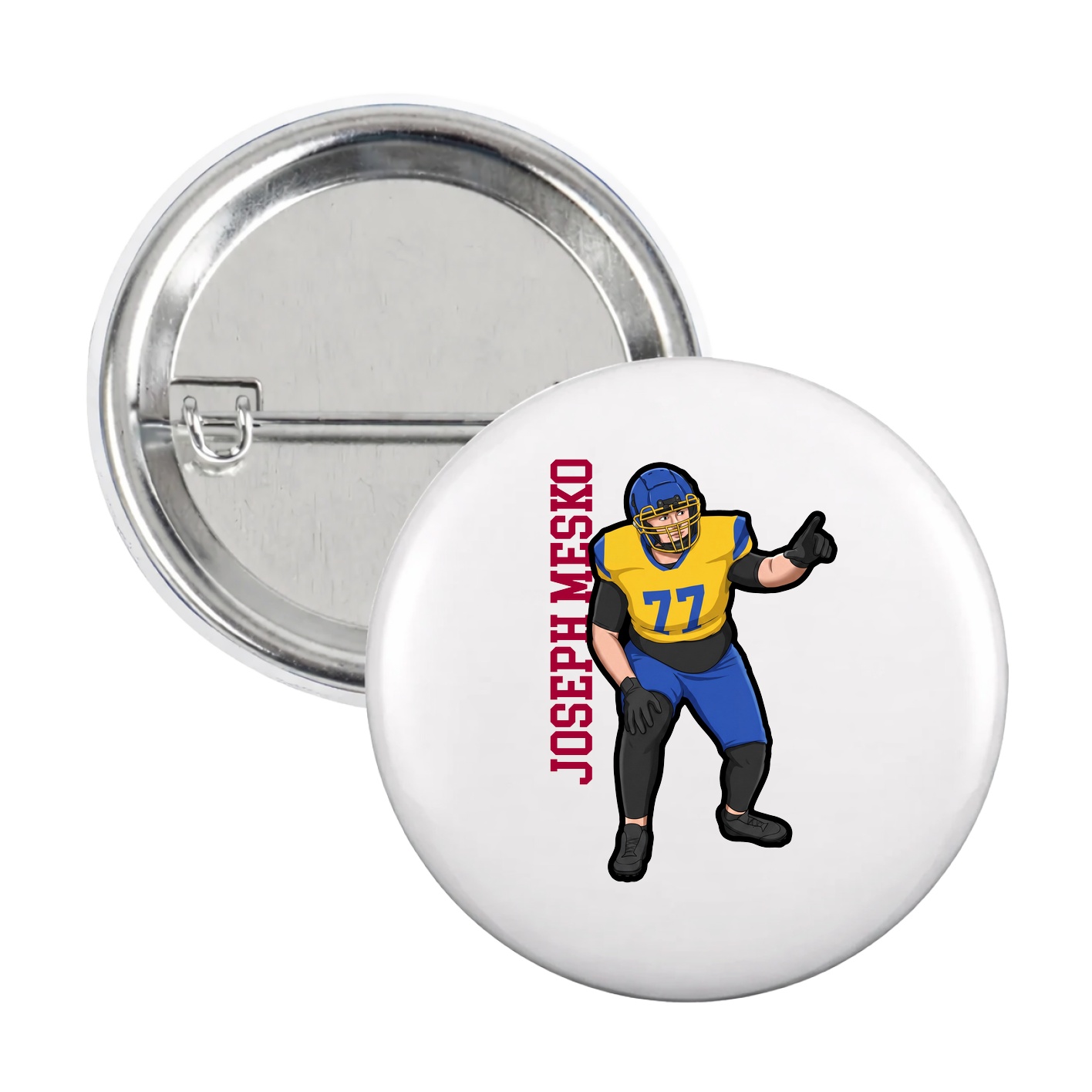 Game Day Button — Name Vertical in White