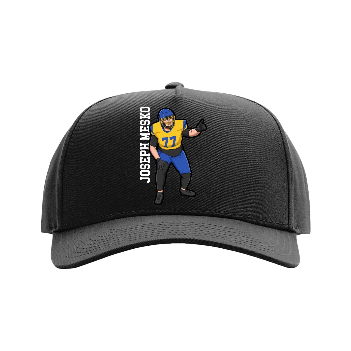 Full Fabric Five-Panel Champ Cap — Name Vertical in Black