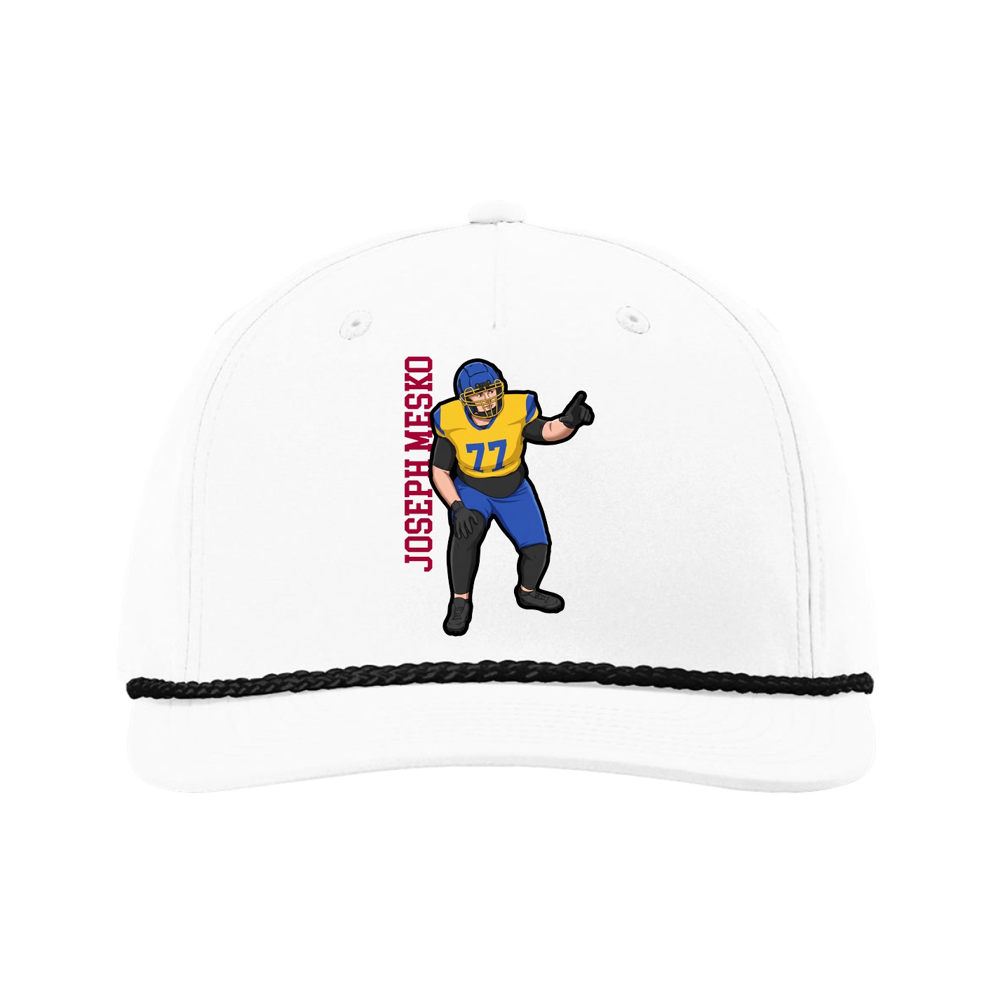 Five-Panel Classic Rope Cap — Name Vertical in White