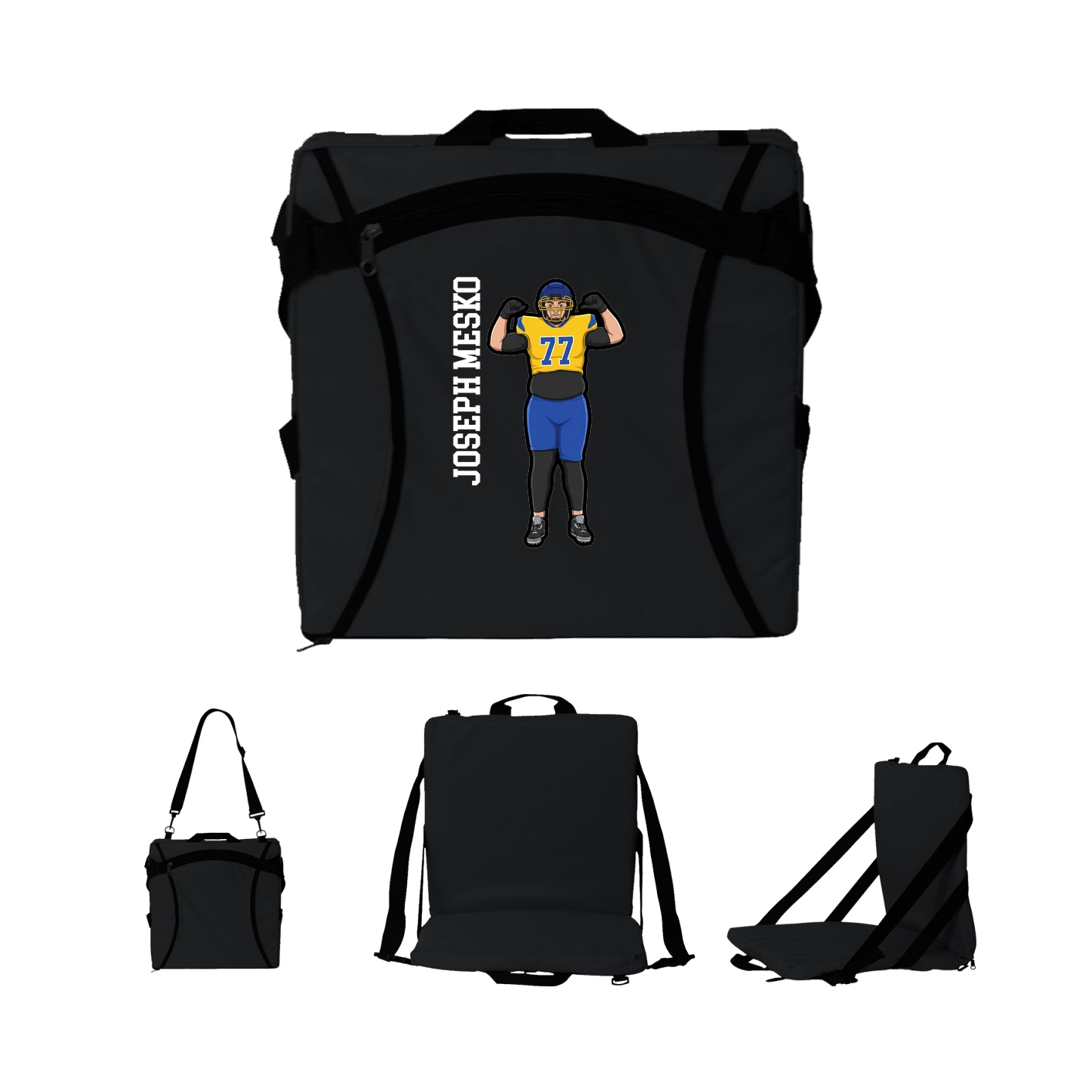Folding Stadium Seat — Name Vertical in Black