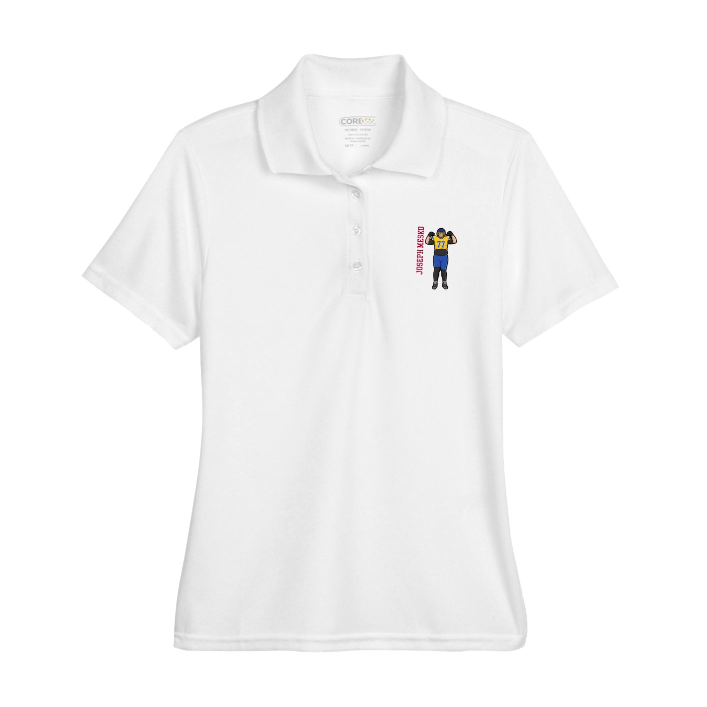 Womens Performance Polo — Name Vertical in White