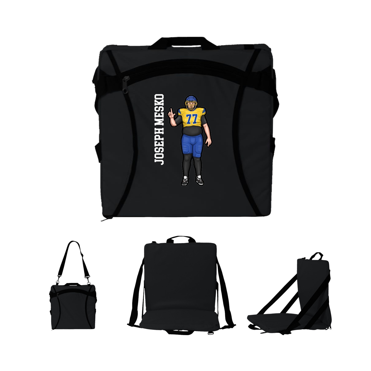 Folding Stadium Seat — Name Vertical in Black