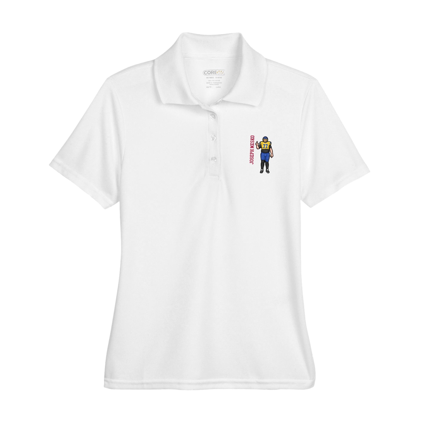 Womens Performance Polo — Name Vertical in White